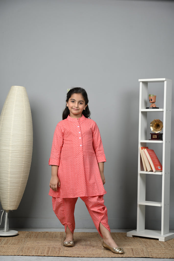 Girl's Rose Radiant A-Line Kurti With Dhoti Pants