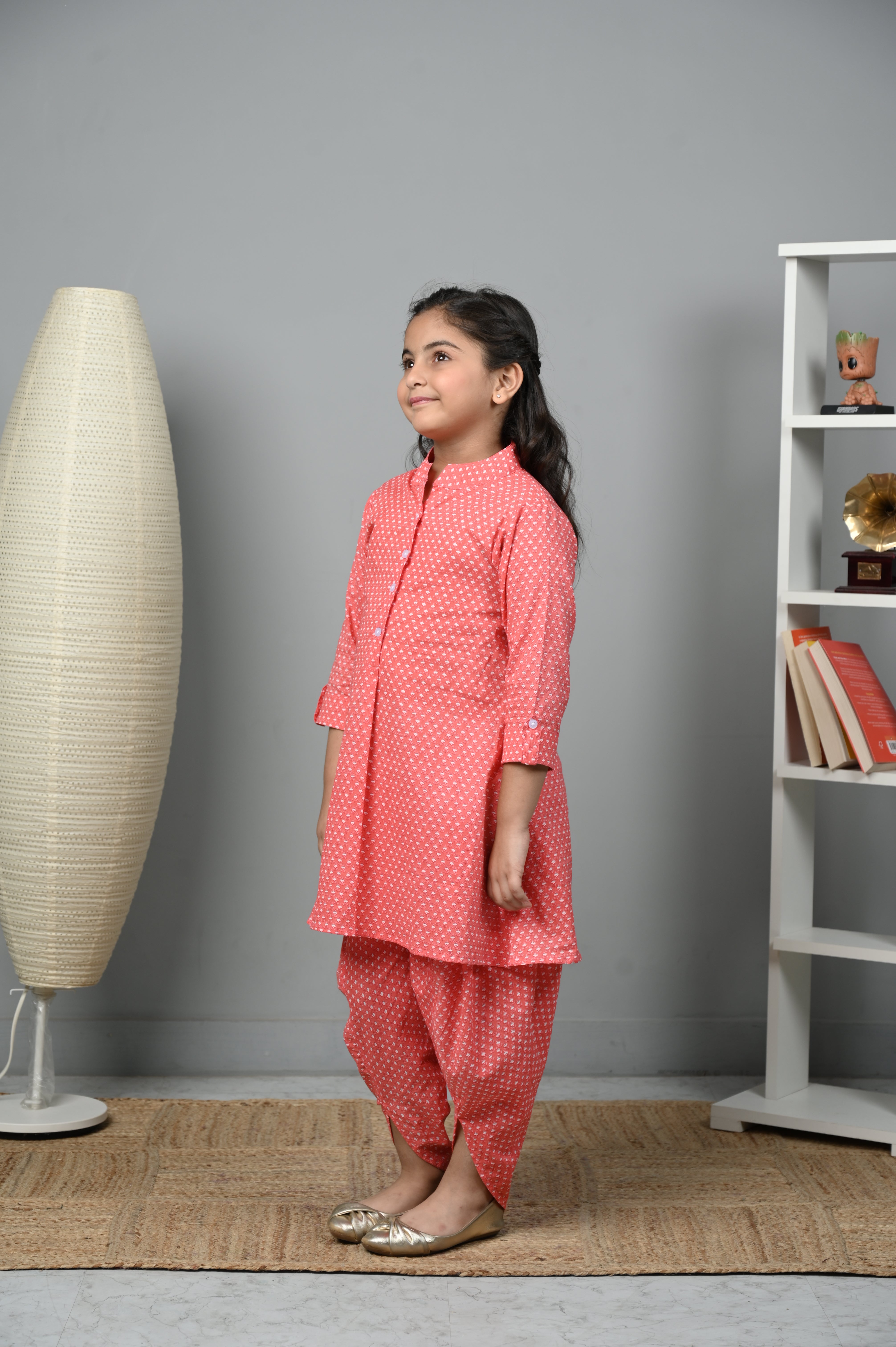 Girl's Rose Radiant A-Line Kurti With Dhoti Pants - Whoosh