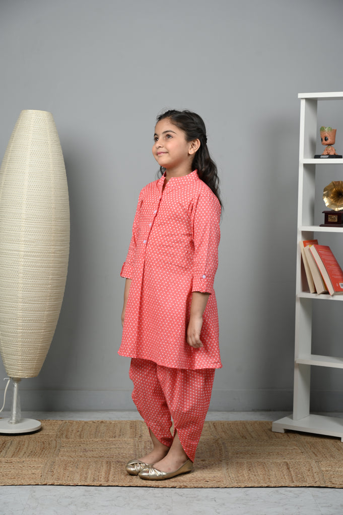 Girl's Rose Radiant A-Line Kurti With Dhoti Pants