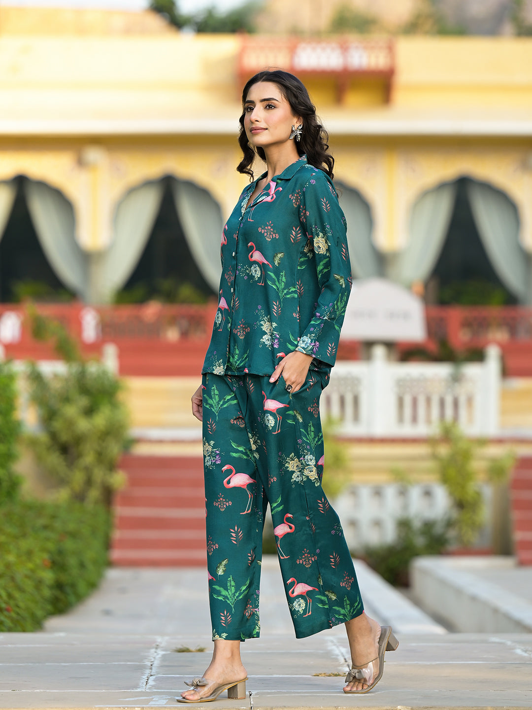 Women's Green Floral Printed Muslin Co-ord Set - Taantav