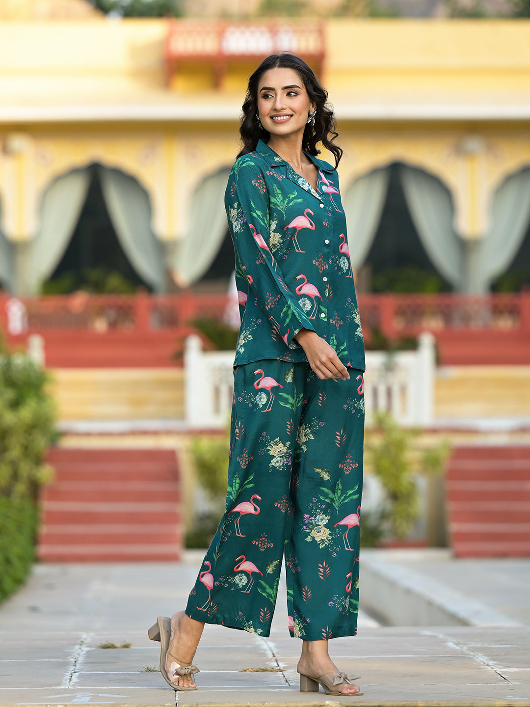 Women's Green Floral Printed Muslin Co-ord Set - Taantav