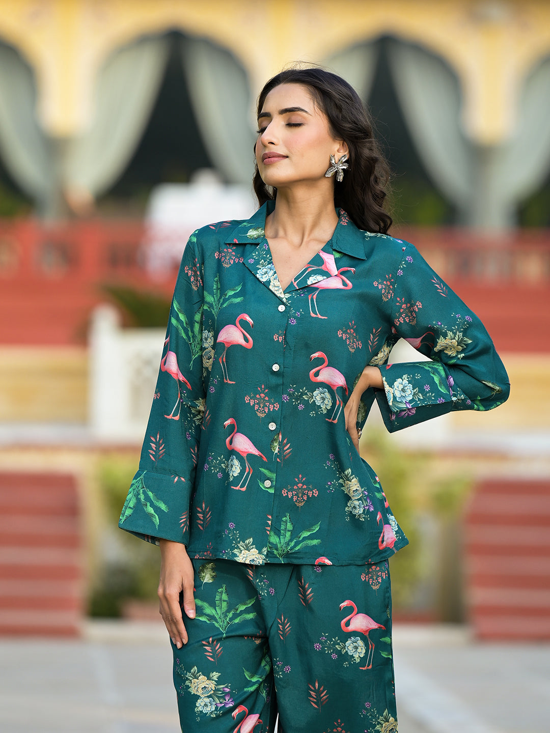 Women's Green Floral Printed Muslin Co-ord Set - Taantav