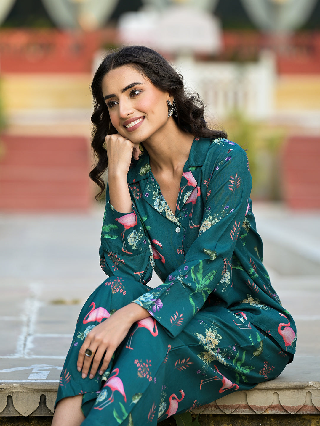 Women's Green Floral Printed Muslin Co-ord Set - Taantav