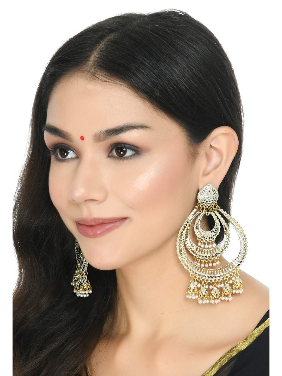 Johar Kamal Latest design triple circle white & golden Ear