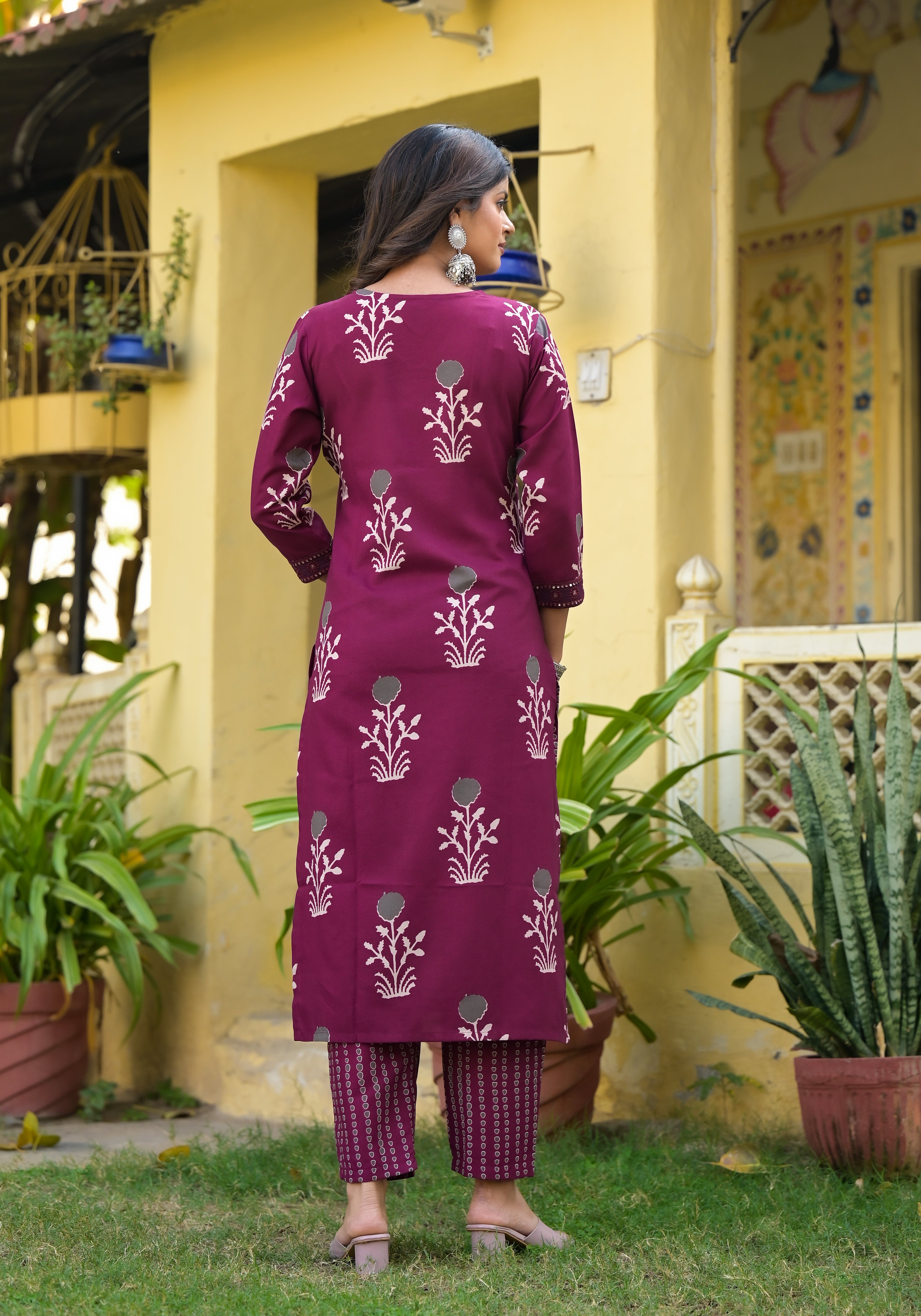 Women's Purple Printed Viscose Rayon Kurta, Pant And Dupatta Set - Alvami