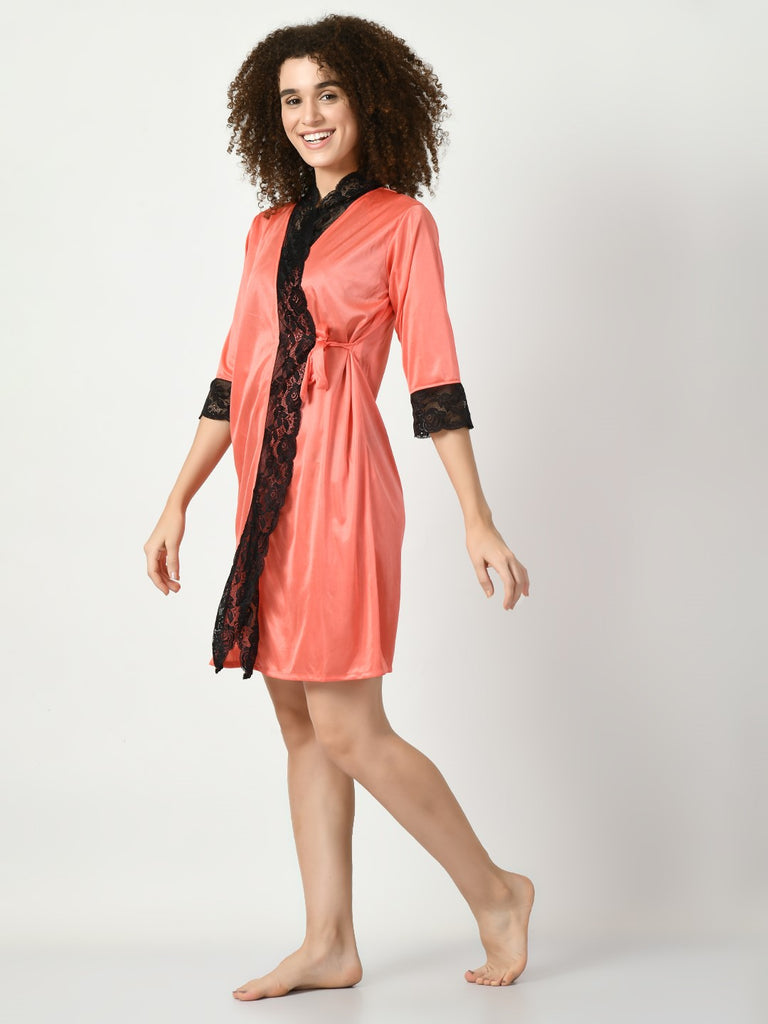 Women's Satin Peach Nightdress