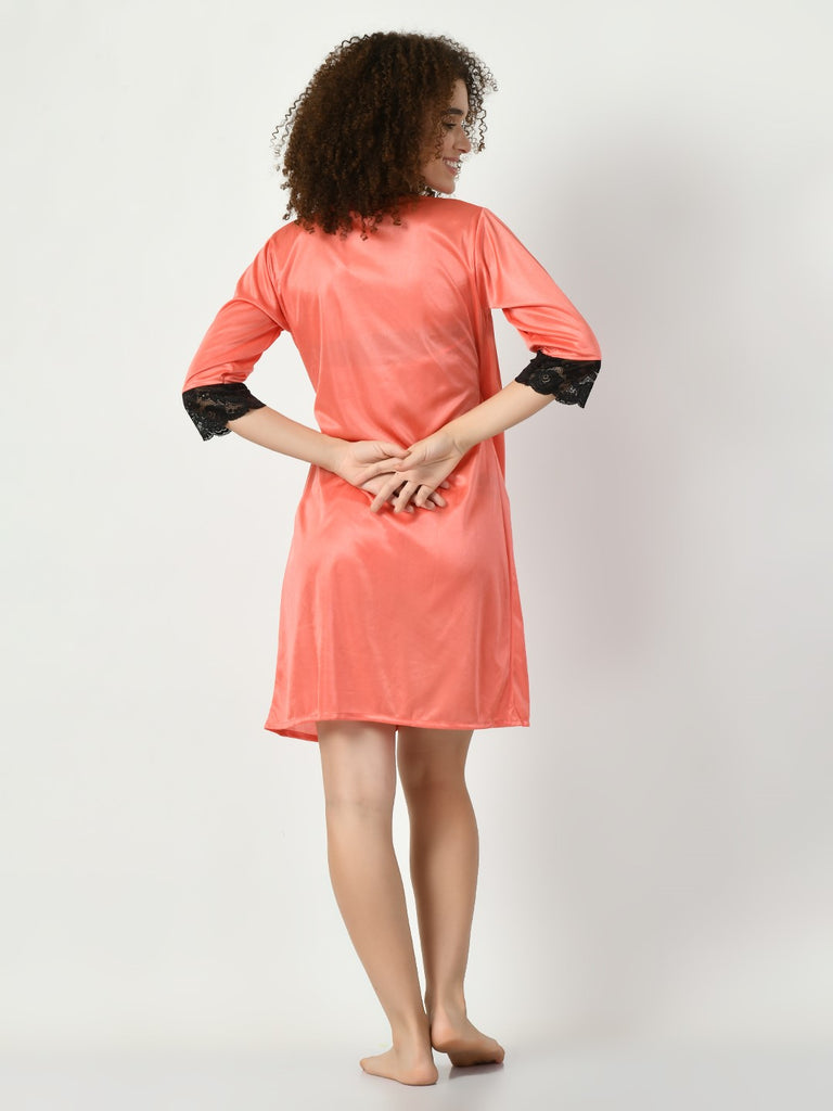 Women's Satin Peach Nightdress