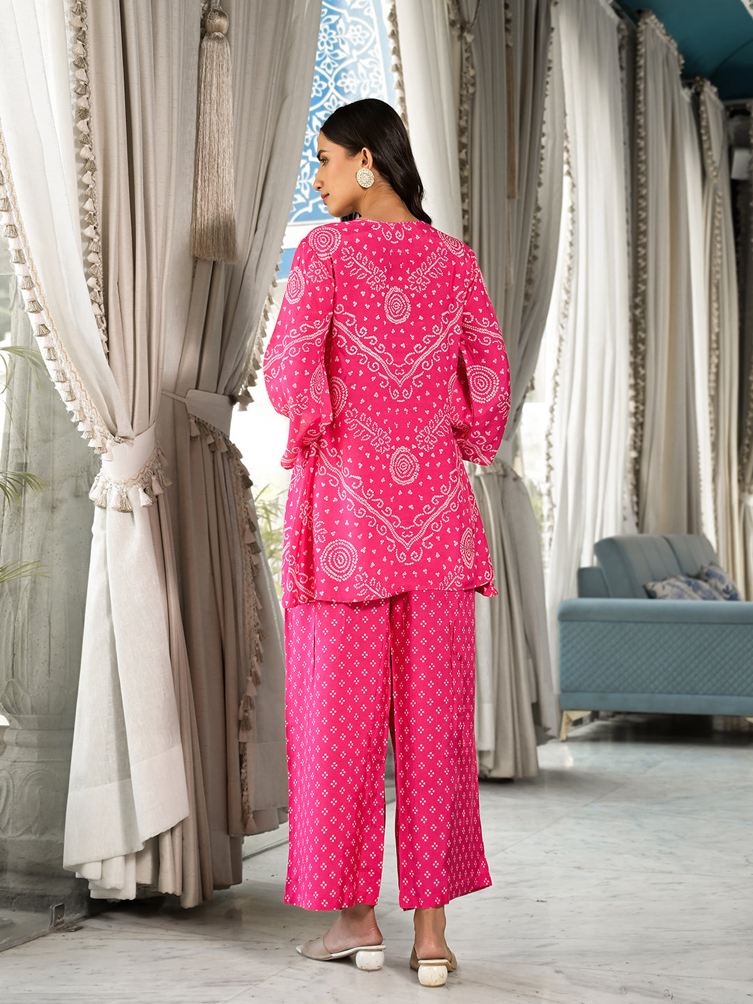 Women's Pink Digital Print Gota Work Pure Muslin Co-ord Set - Taantav