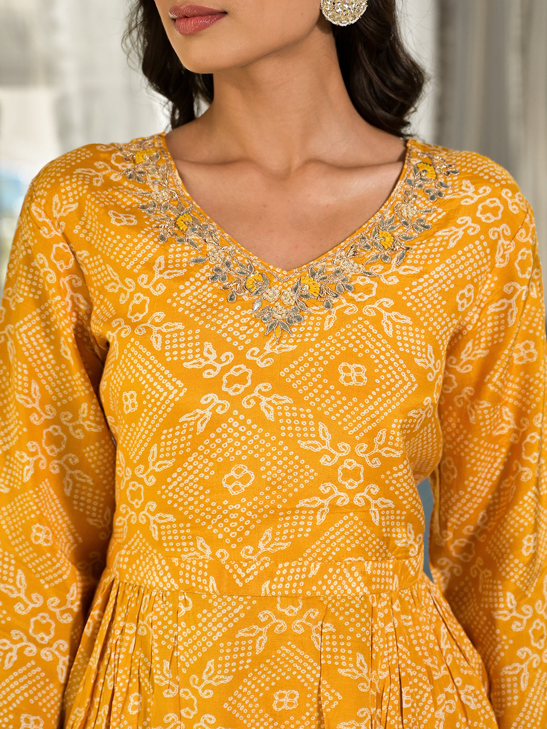 Women's Mustard Yellow Digital Print Gota Work Pure Muslin Co-ord Set - Taantav