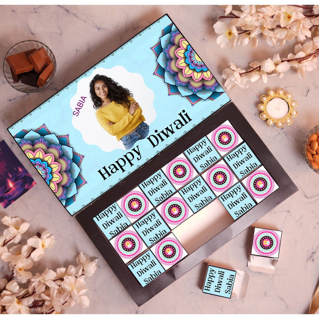 Customised Diwali Chocolate Gift Box - 12 Pieces With Name And Image Customisation