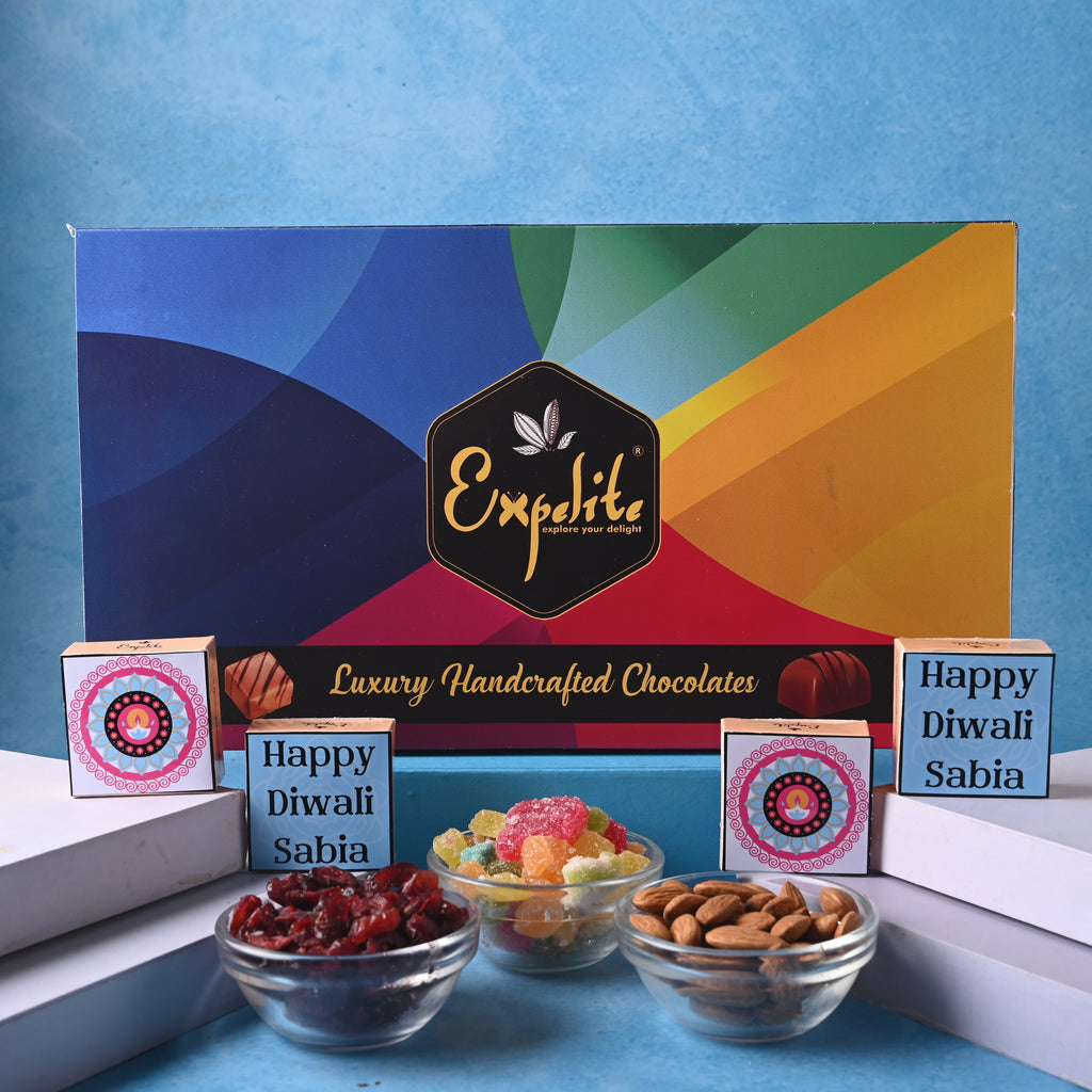 Customised Diwali Chocolate Gift Box - 12 Pieces With Name And Image Customisation