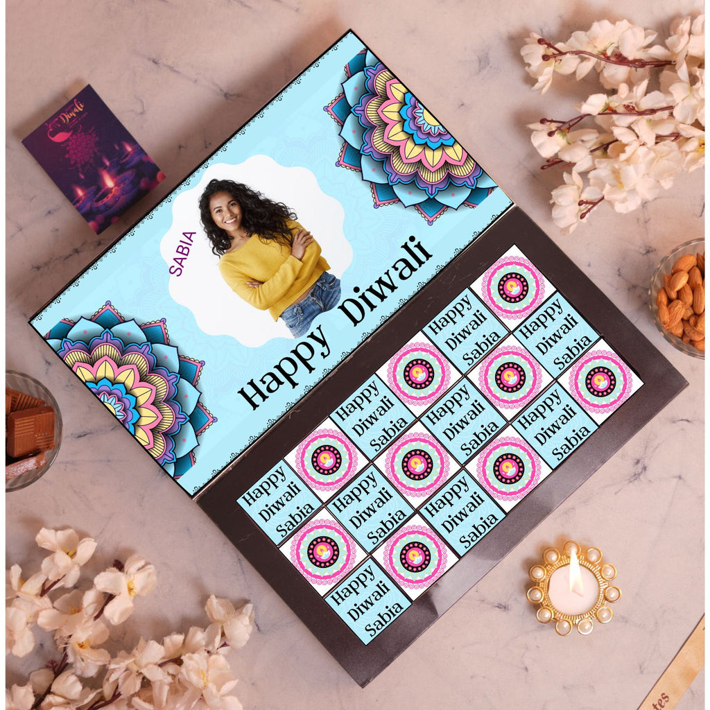 Customised Diwali Chocolate Gift Box - 12 Pieces With Name And Image Customisation
