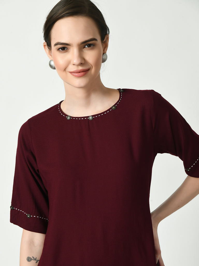 Women's Coffee Brown A-Line Solid Kurta