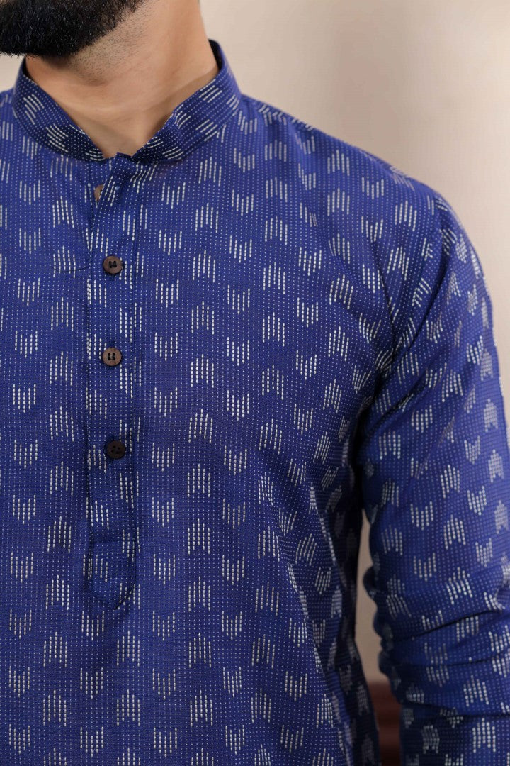 Men's Navy Cotton Solid Kurta - Panjari Store