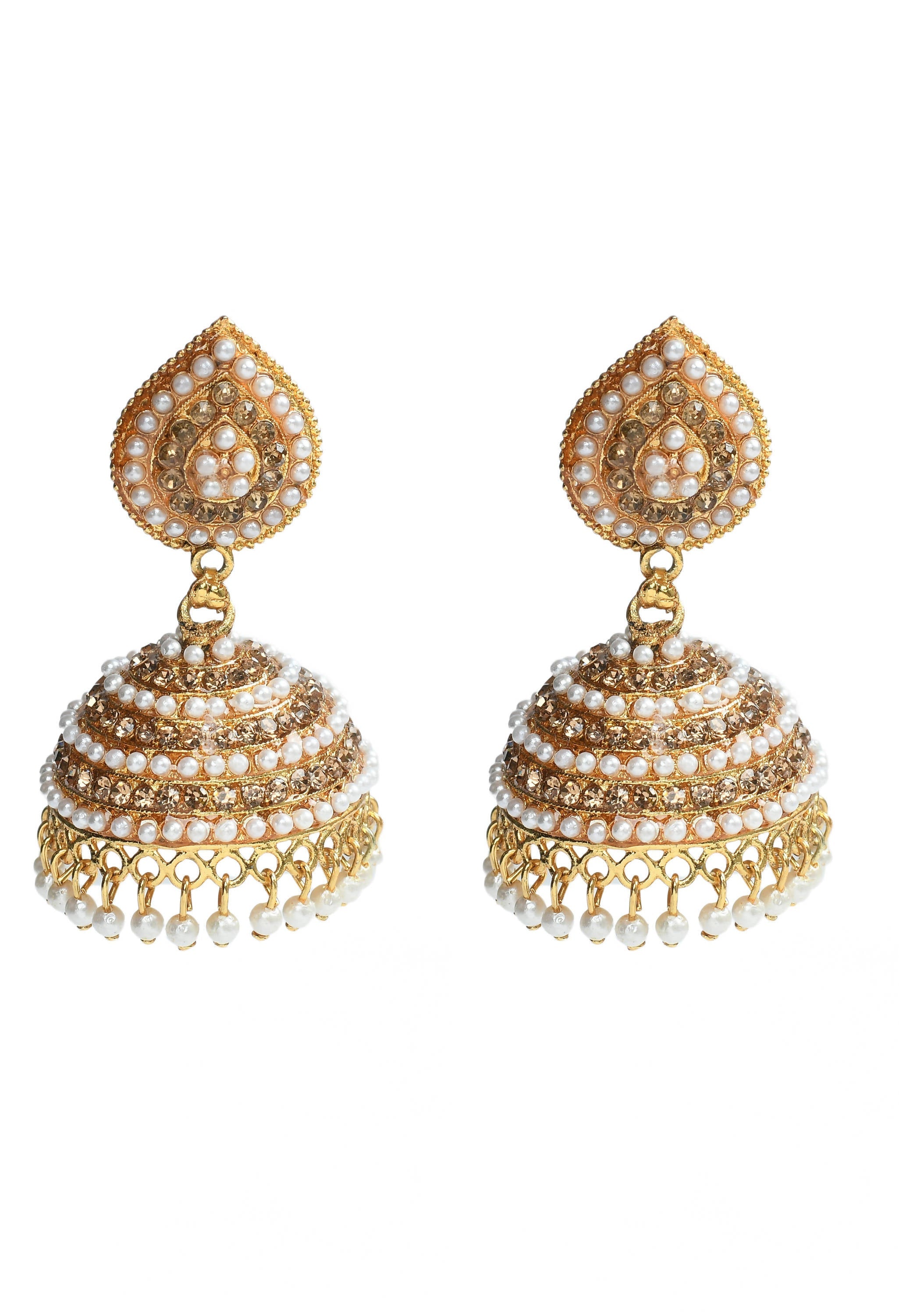 Johar Kamal Traditional leaf design Jhumka with stone & Pearl Ear