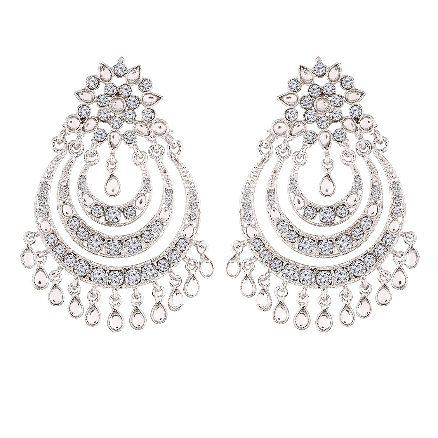 Women Silver Chandbali Earrings by I Jewels (1 Pai