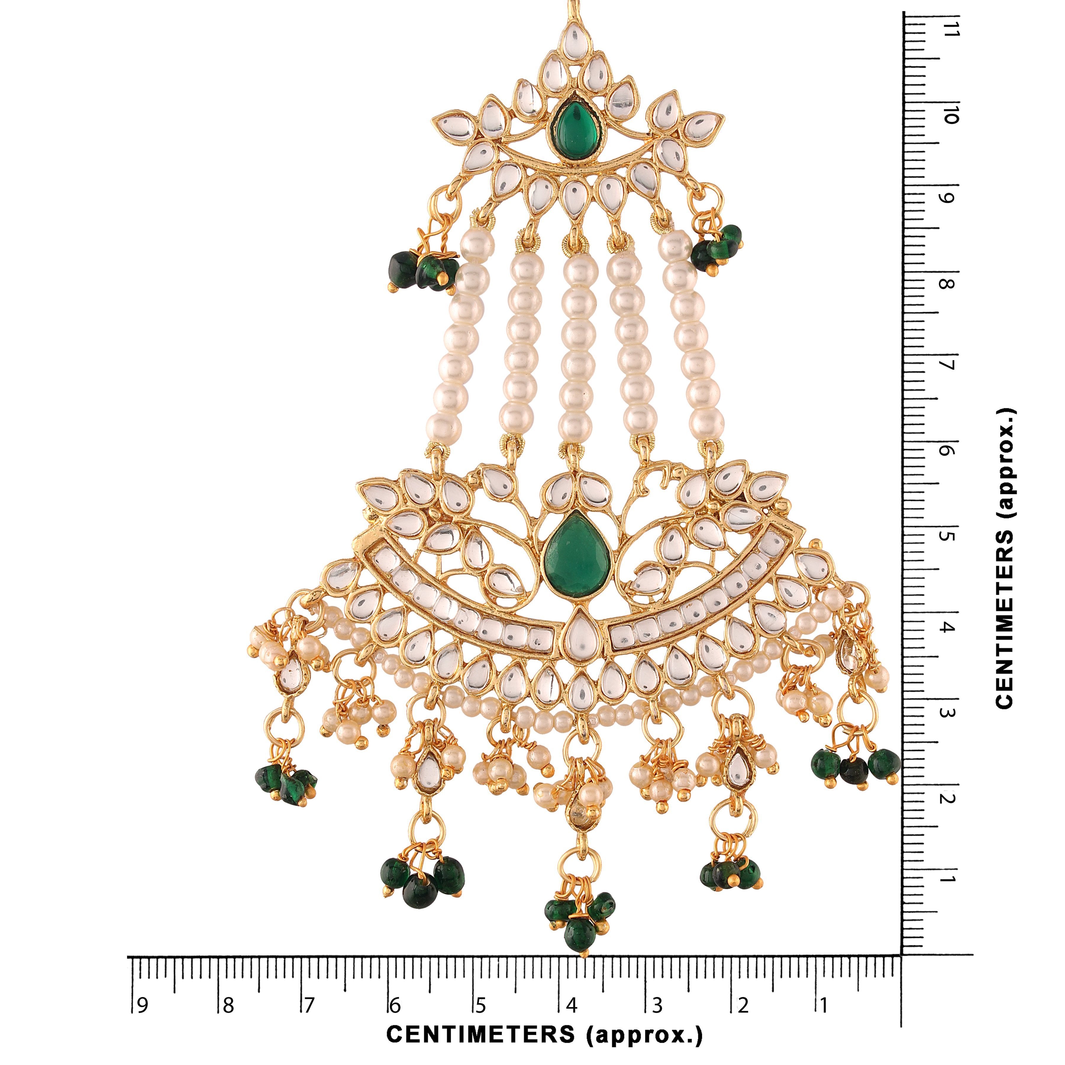 Women's  Gold Plated Traditional Kundan & Pearl Dangler Drop Paasa Green Earrings