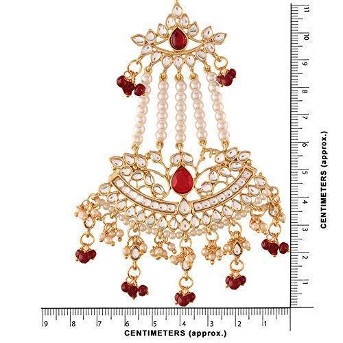 Women Golden Traditional Kundan & Pearl Dangler Drop Maroon Earrings by I Jewels (1 Pai