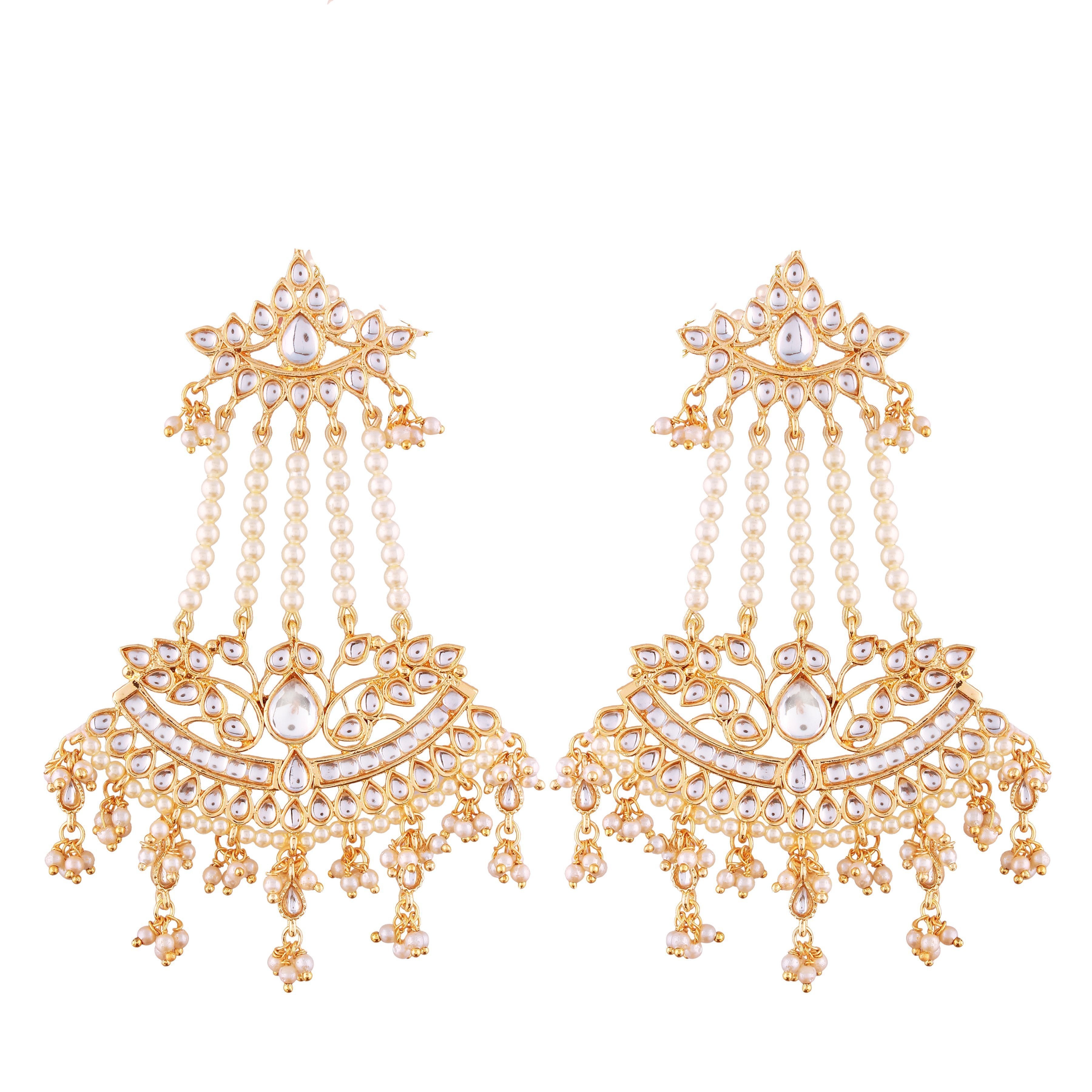 Women's Traditional Gold Plated Zinc Alloy Kundan And Pearl Zinc Earrings