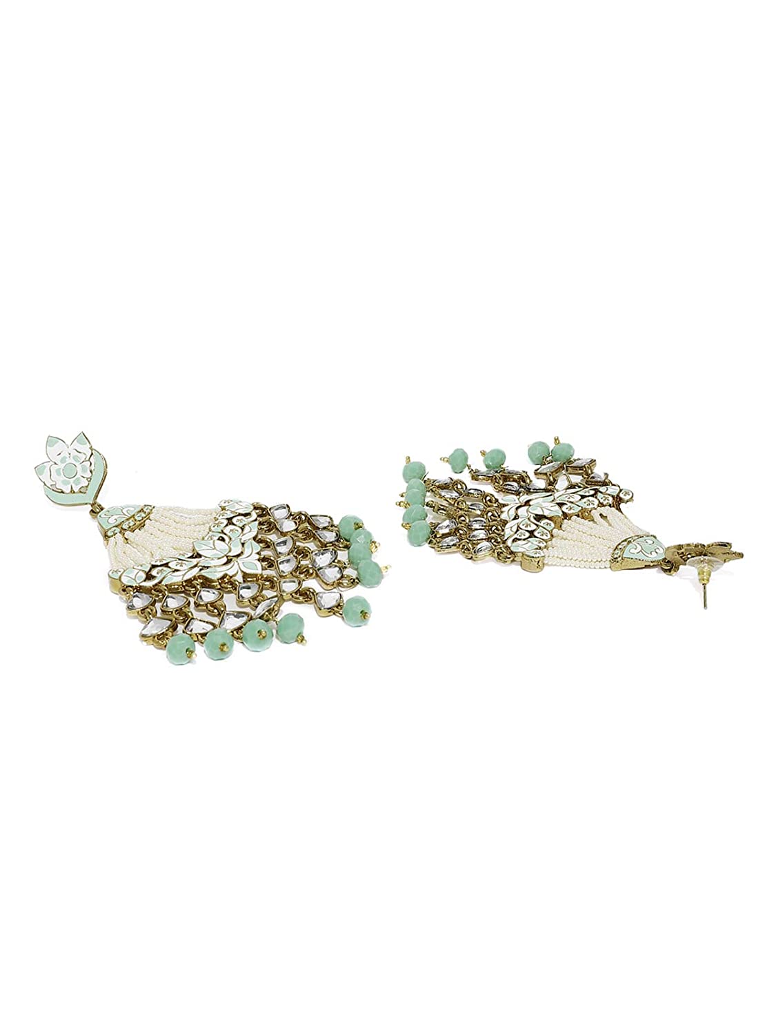 Women's Turquoise Gold Plated Handcrafted Meena Work Earring Glided With Kundan & Pearls