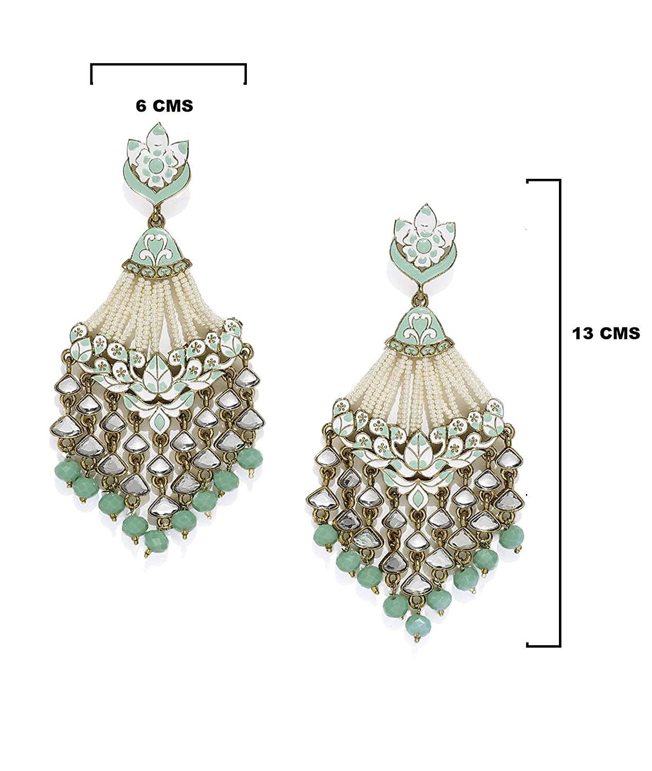 Women's Turquoise Gold Plated Handcrafted Meena Work Earring Glided With Kundan & Pearls