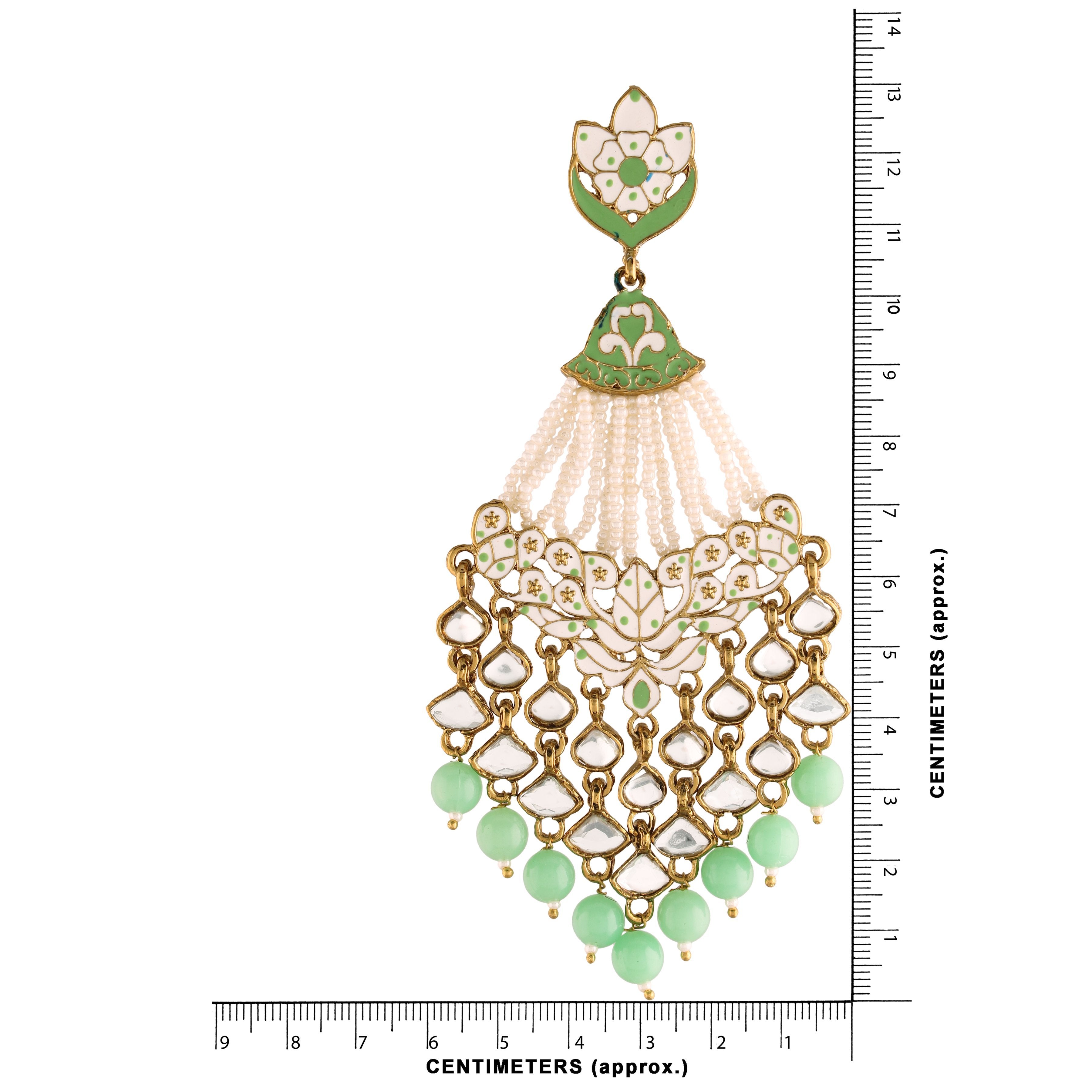 Women's Mint Gold Plated Ethnic Meenakari Dangler Earrings Studded With Kundan
