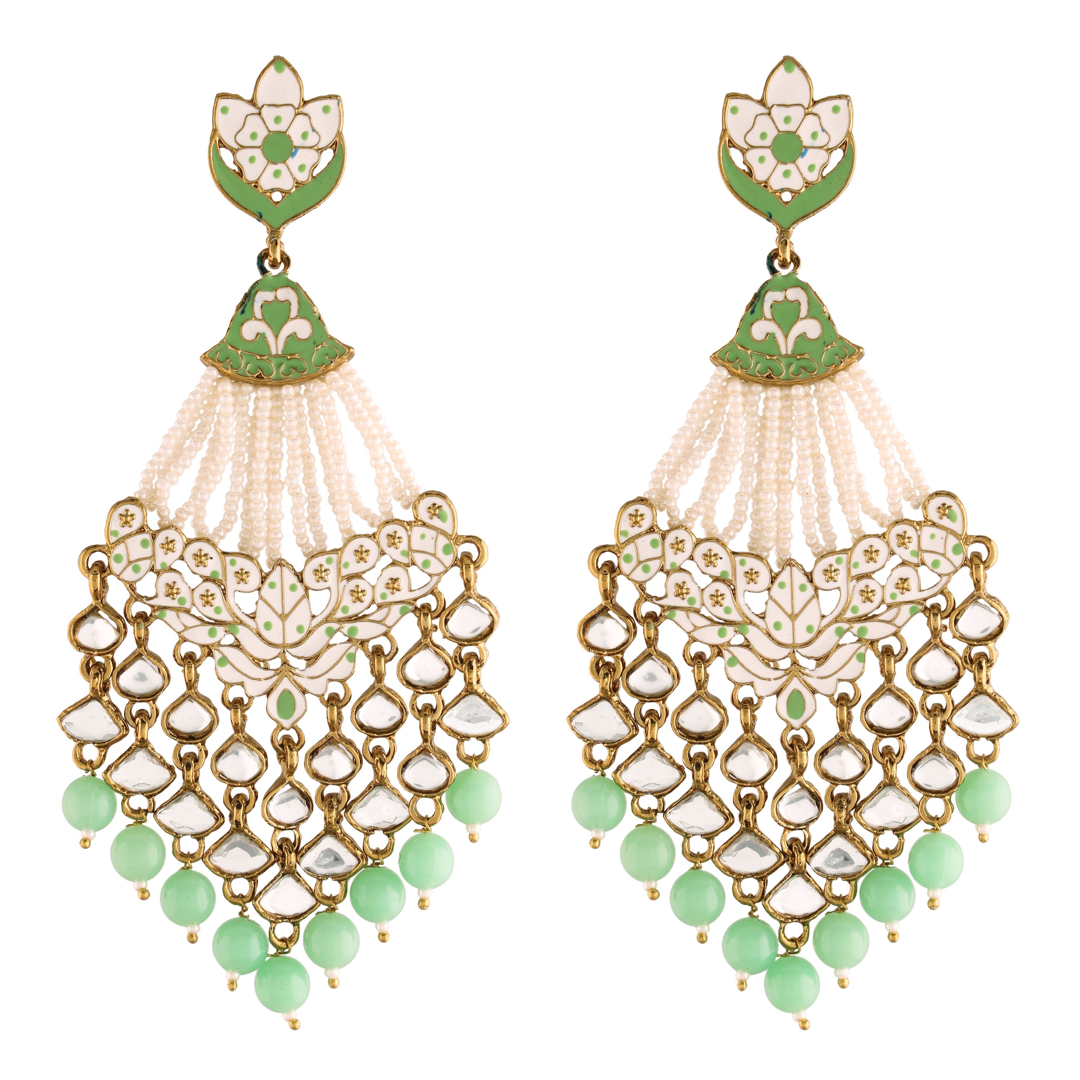 Women's Mint Gold Plated Ethnic Meenakari Dangler Earrings Studded With Kundan