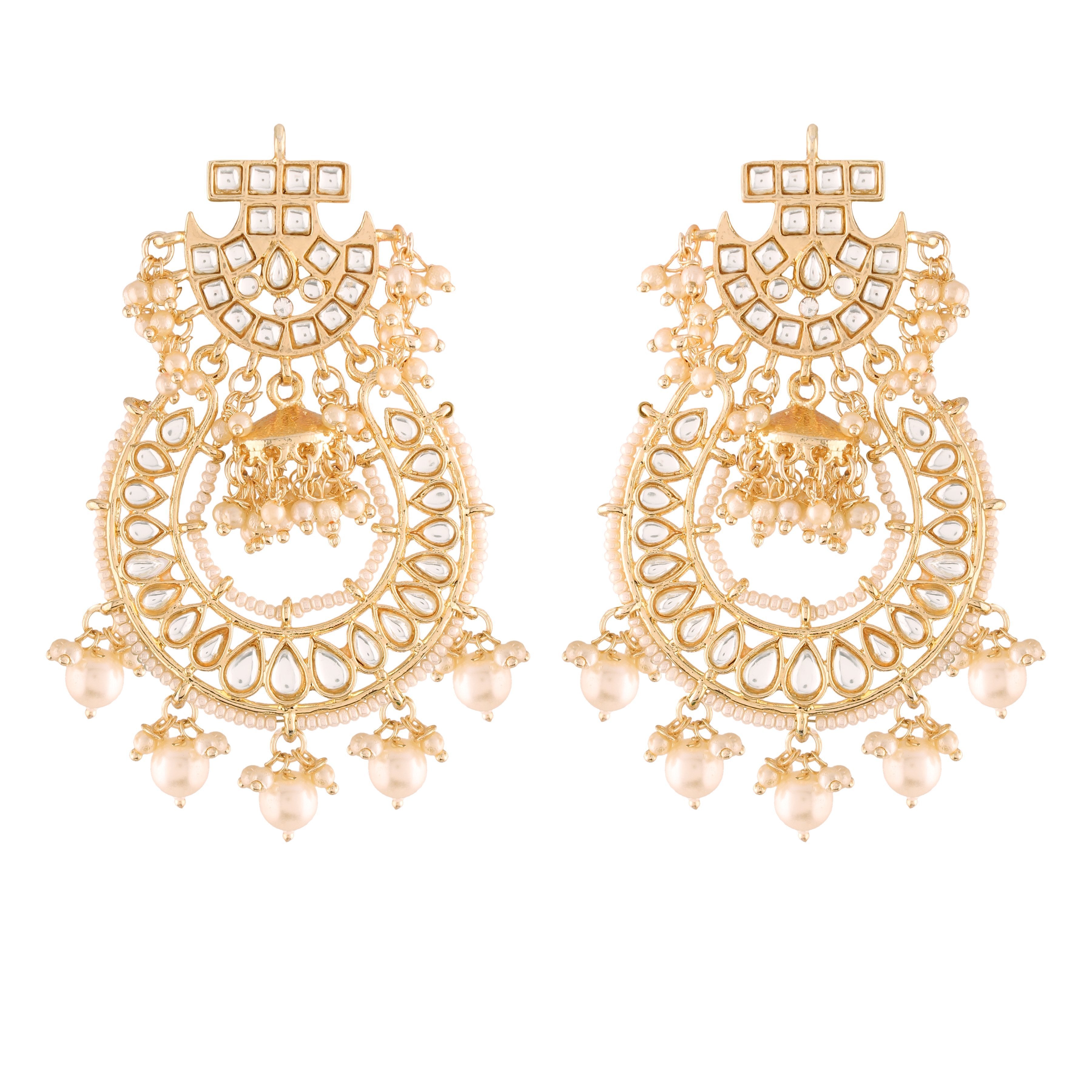 Women's  Gold Plated Kundan & Pearl Traditional Handcrafted White  Jhumki