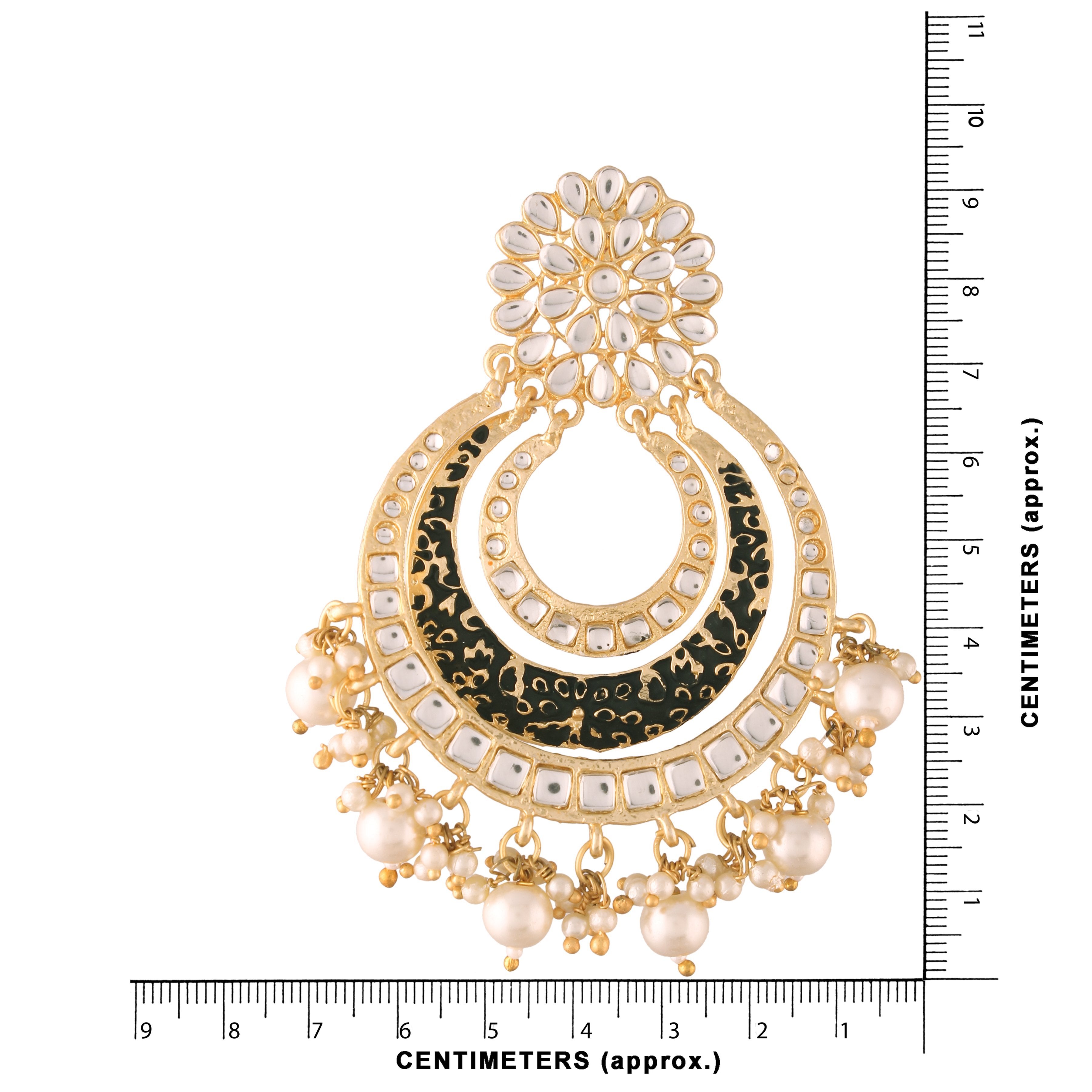 Women's Black Traditional Gold Plated Alloy Handmade Enamel Meenakari Earrings