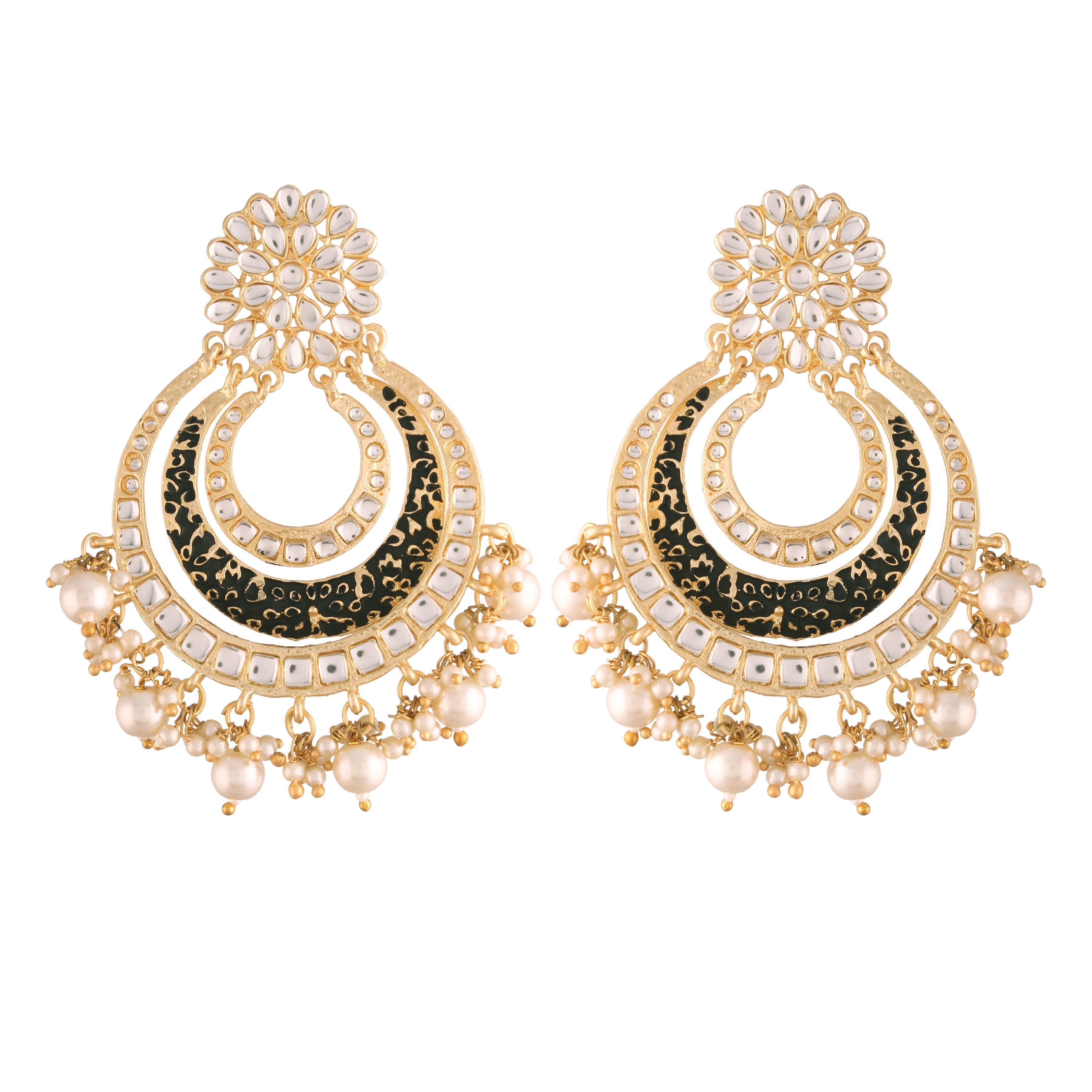 Women's Black Traditional Gold Plated Alloy Handmade Enamel Meenakari Earrings