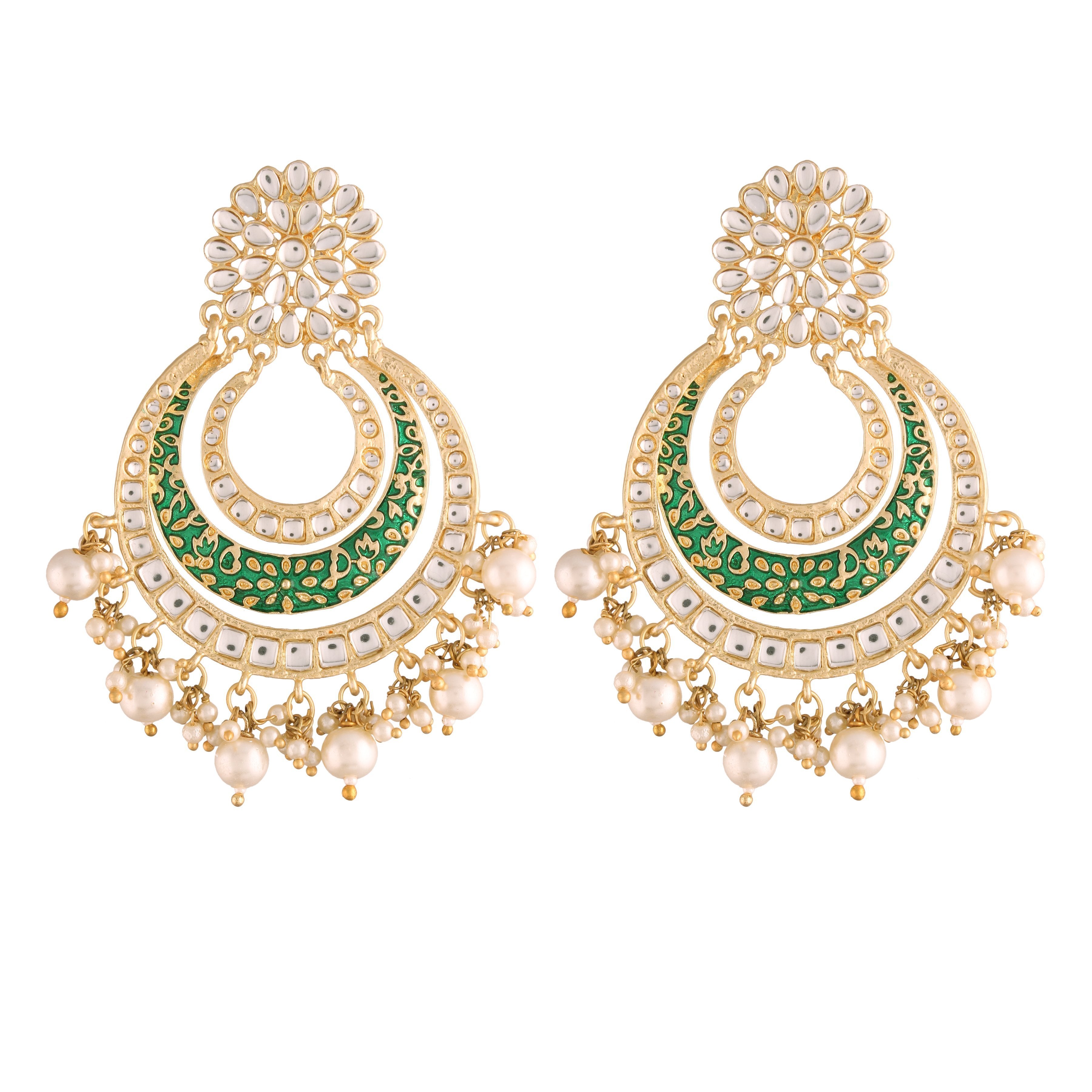 Women's  Gold Plated Alloy Kundan Stones & Pearl Green Earrings