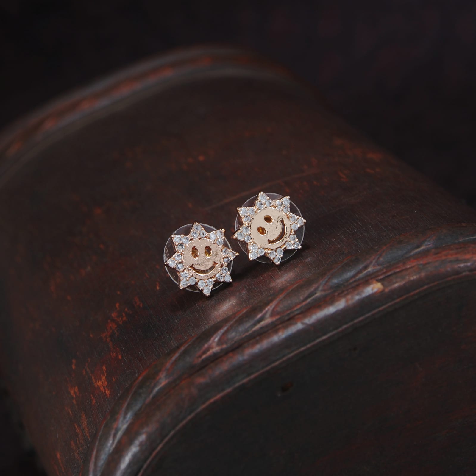 Women's Â Glittering AD Stone Smiley Face Stud Earrings