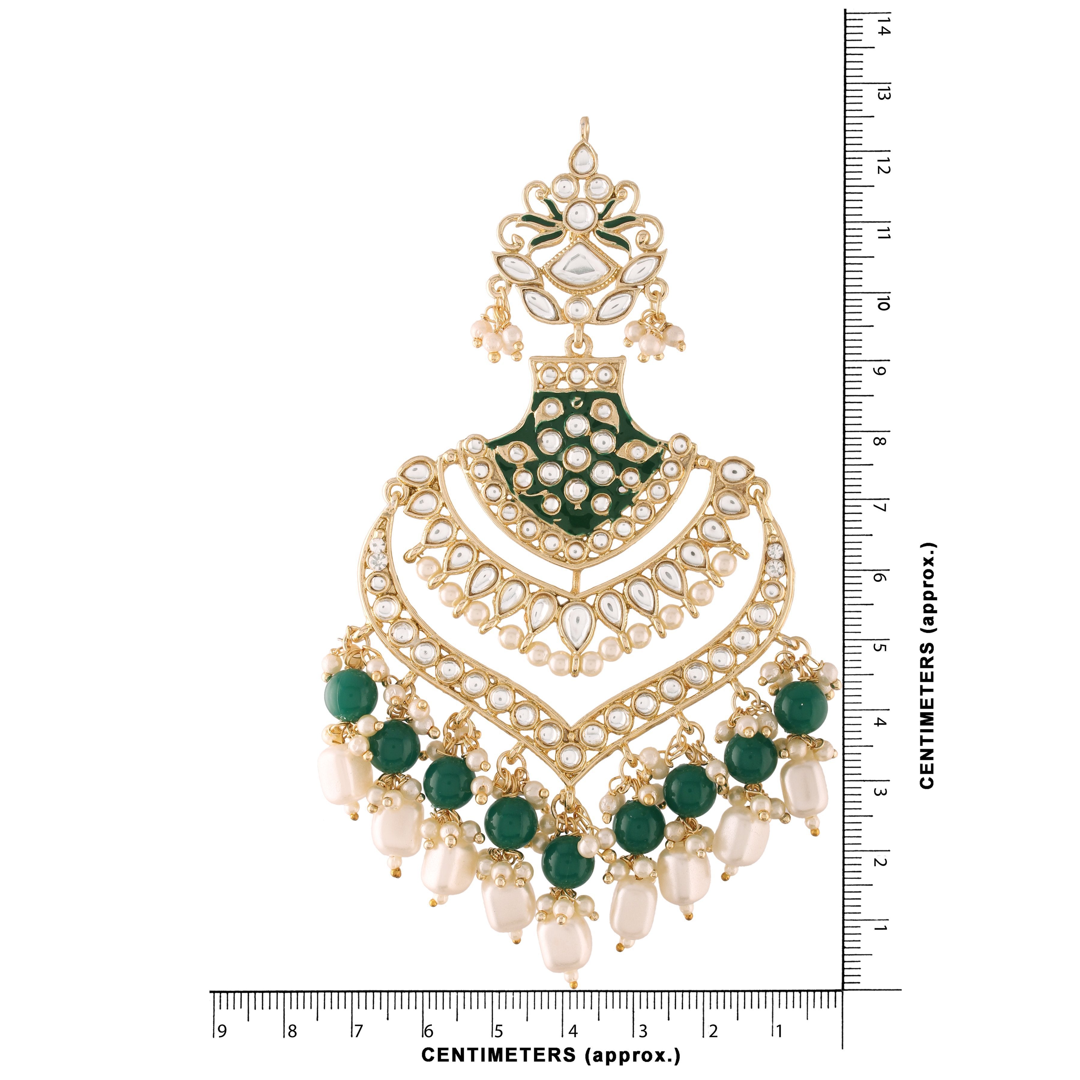 Women Golden and Green Kundan and Beads Earrings by I Jewels