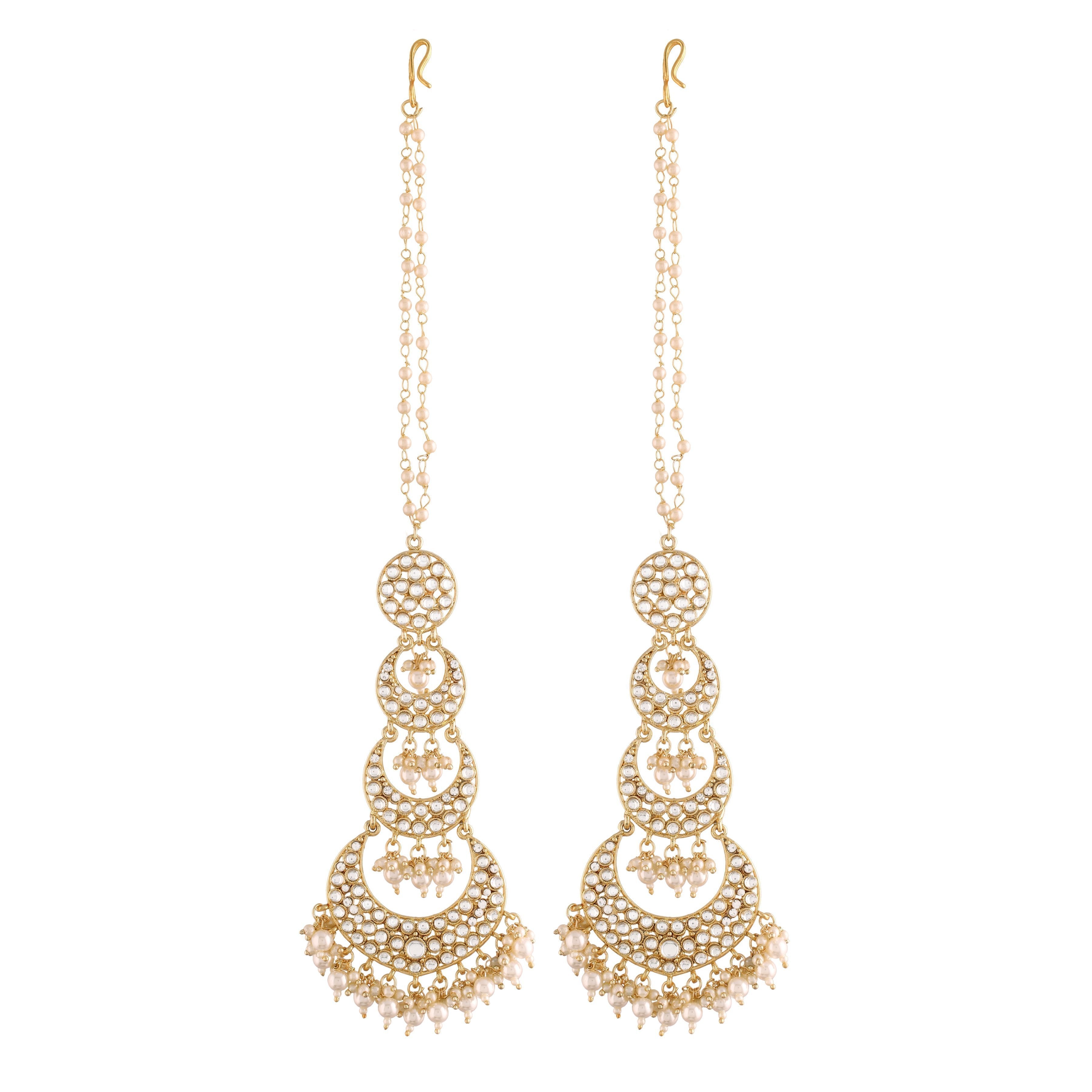 Women's  Gold Plated White Kundan Stones & Pearl Earrings