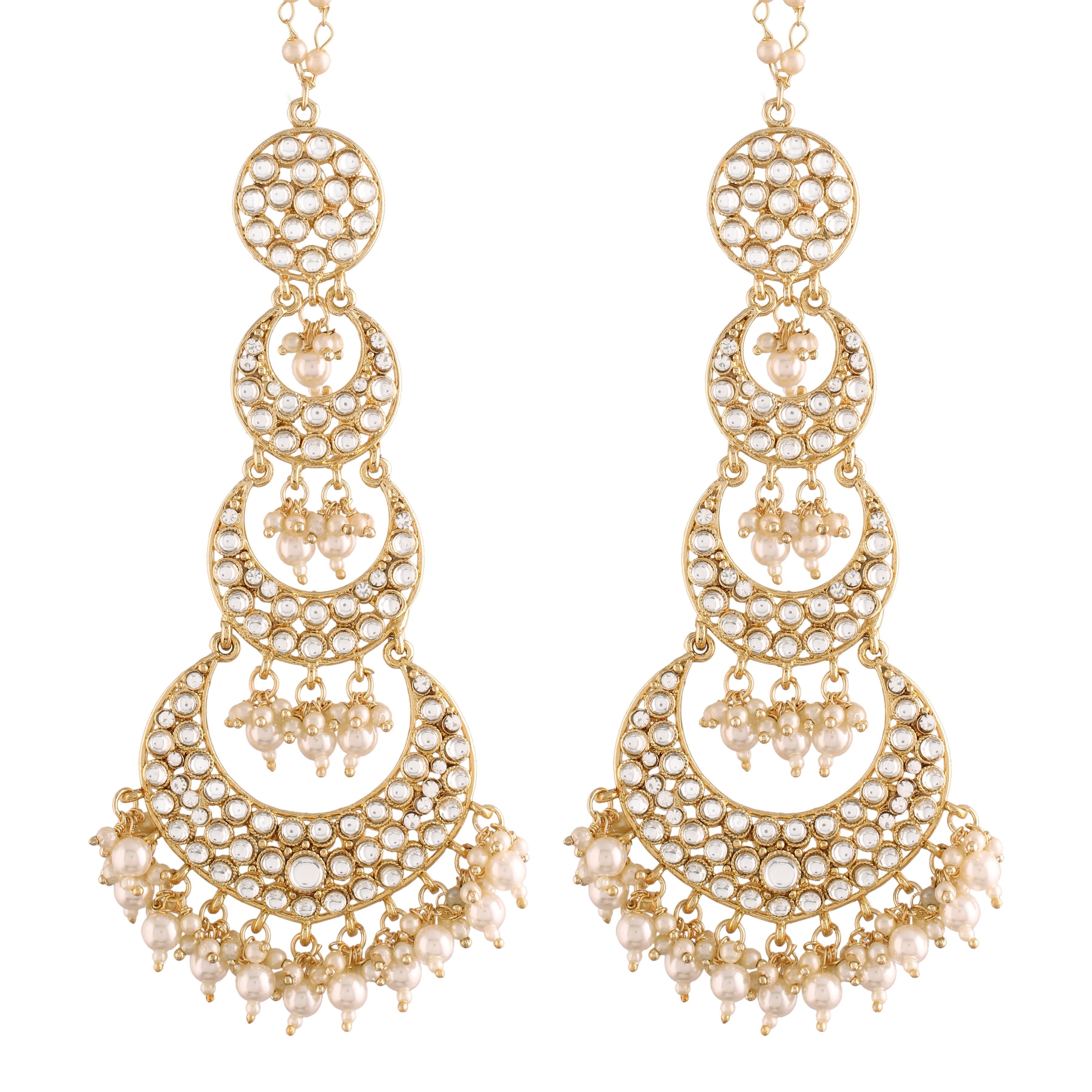 Women's  Gold Plated White Kundan Stones & Pearl Earrings