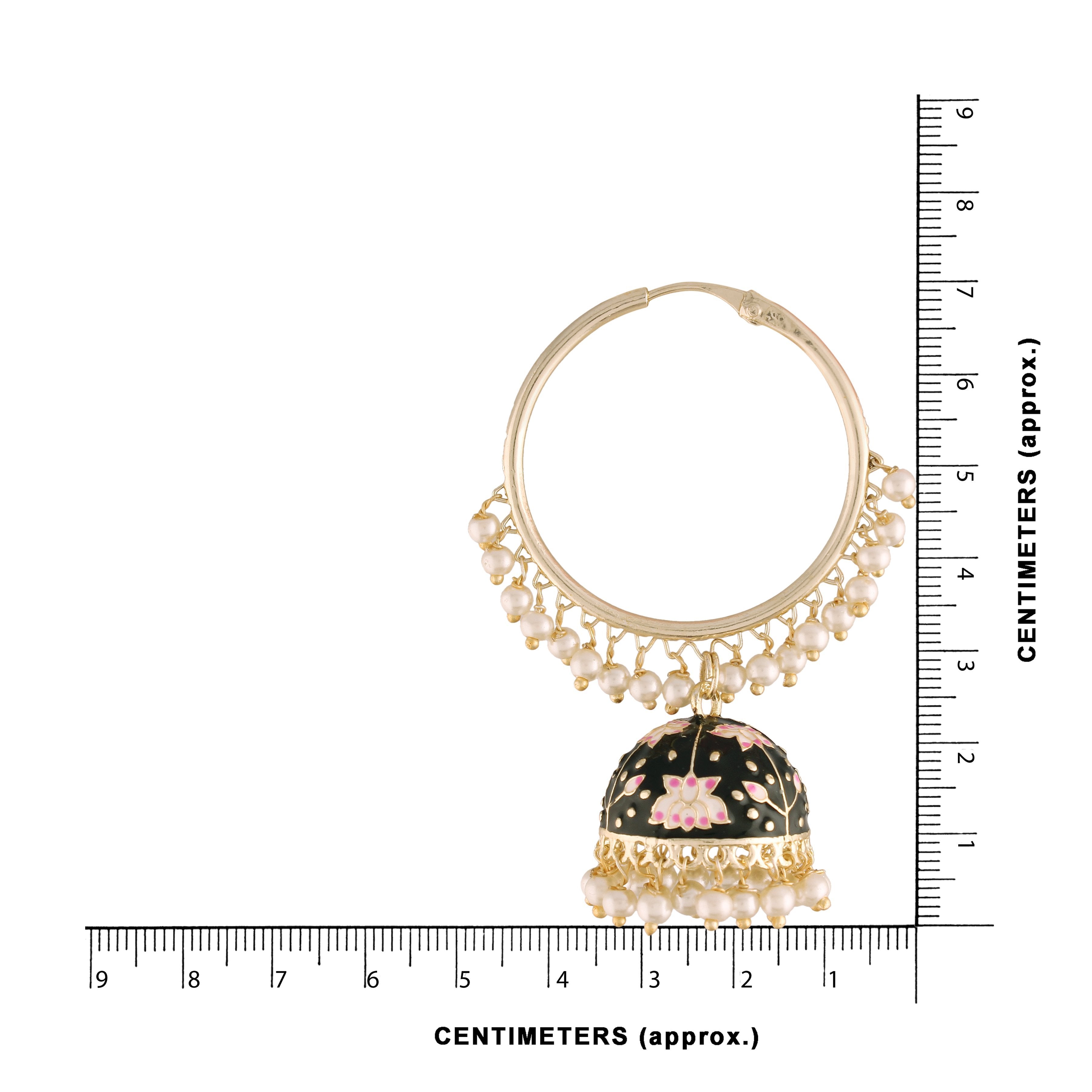 Women's  Gold Plated Traditional Handcrafted Enamelled Black Jhumki