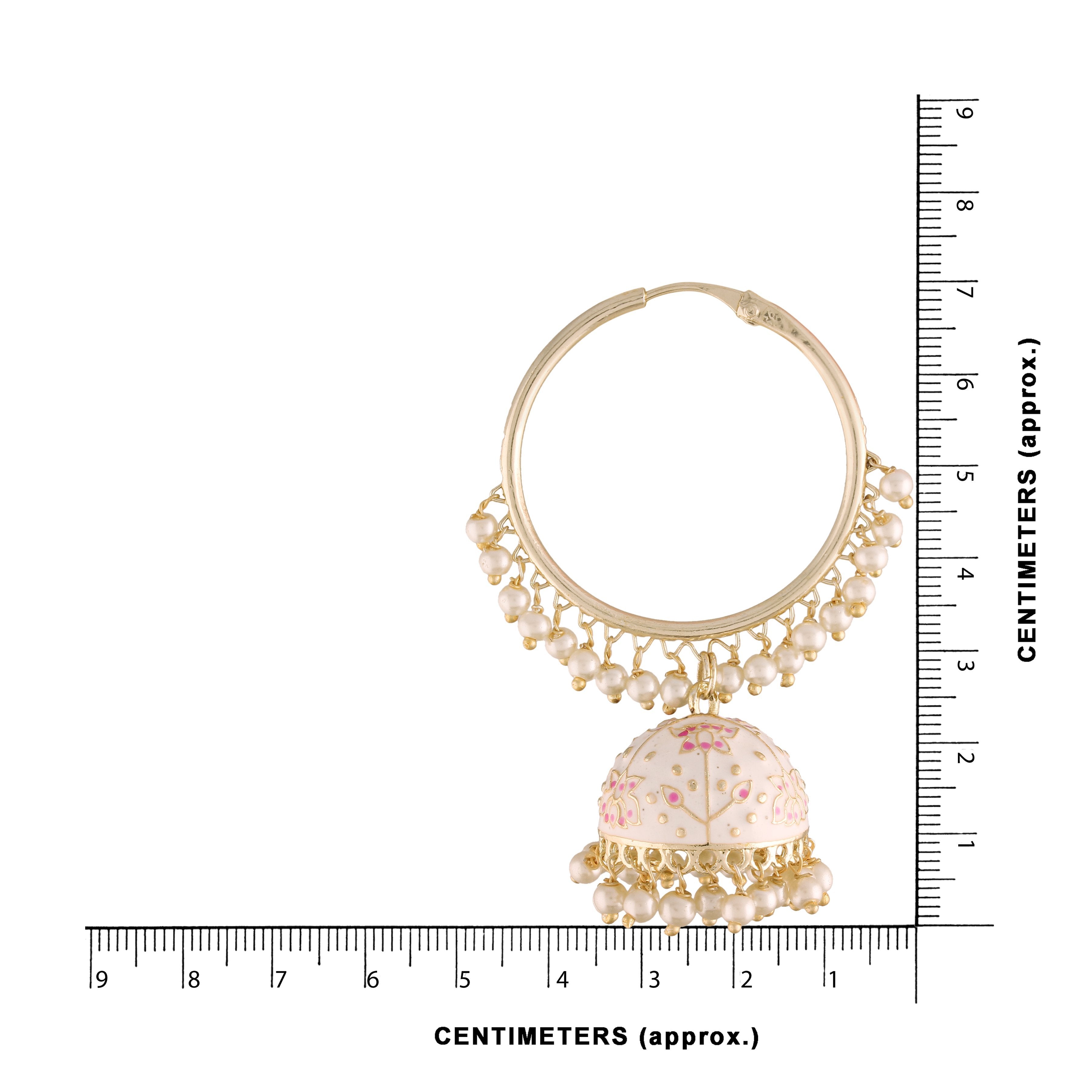 Women's  Gold Plated Traditional Handcrafted Enamelled White Jhumki Hoop Earrings