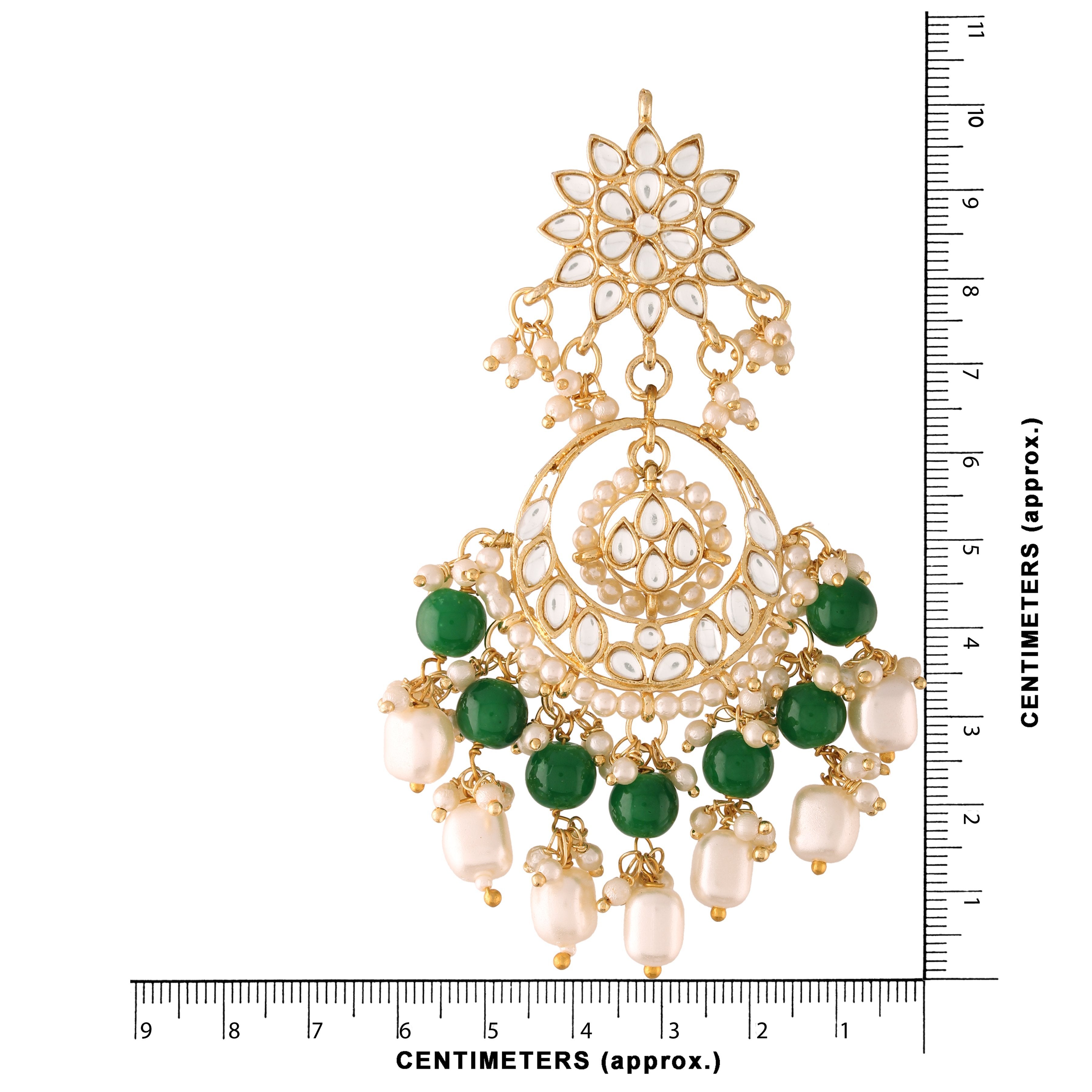 Women's  Gold Plated Green Handcrafted Pearl Kundan Beaded Chandbali Earrings