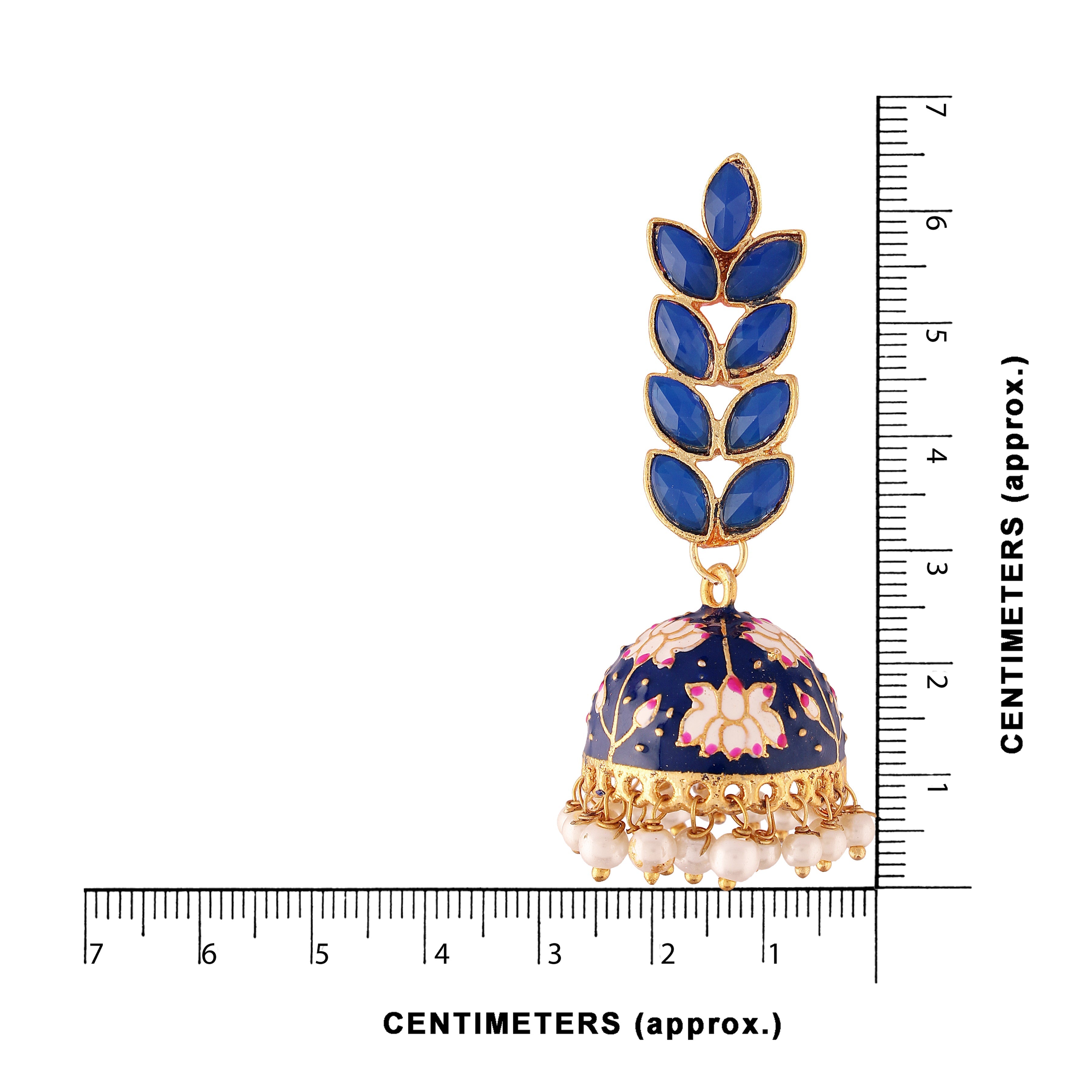 Women's 18k gold plated blue enamelled leaf shaped jhumki earringse2922gr