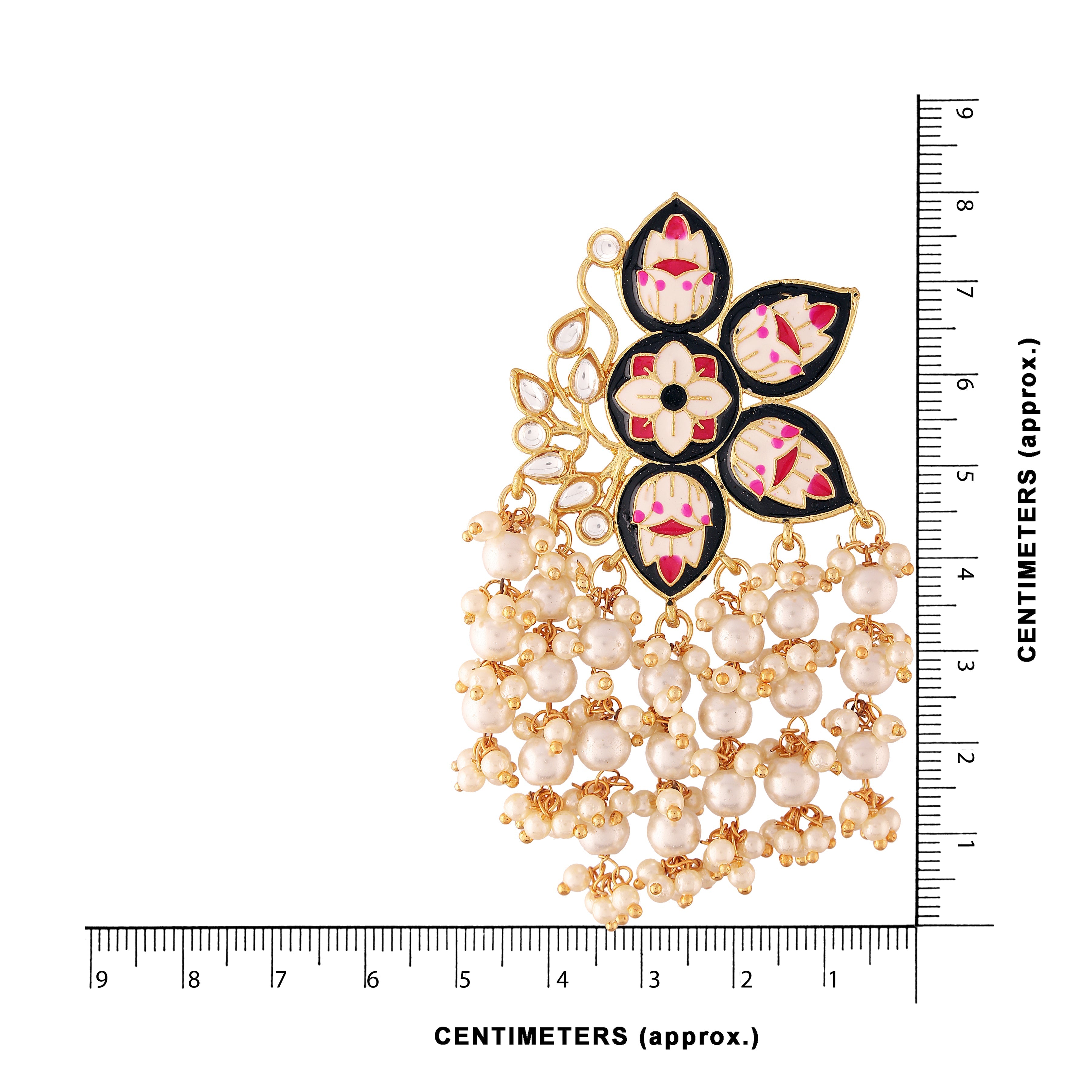 Women's 18k Black gold plated handcrafted kundan studded floral drop earrings