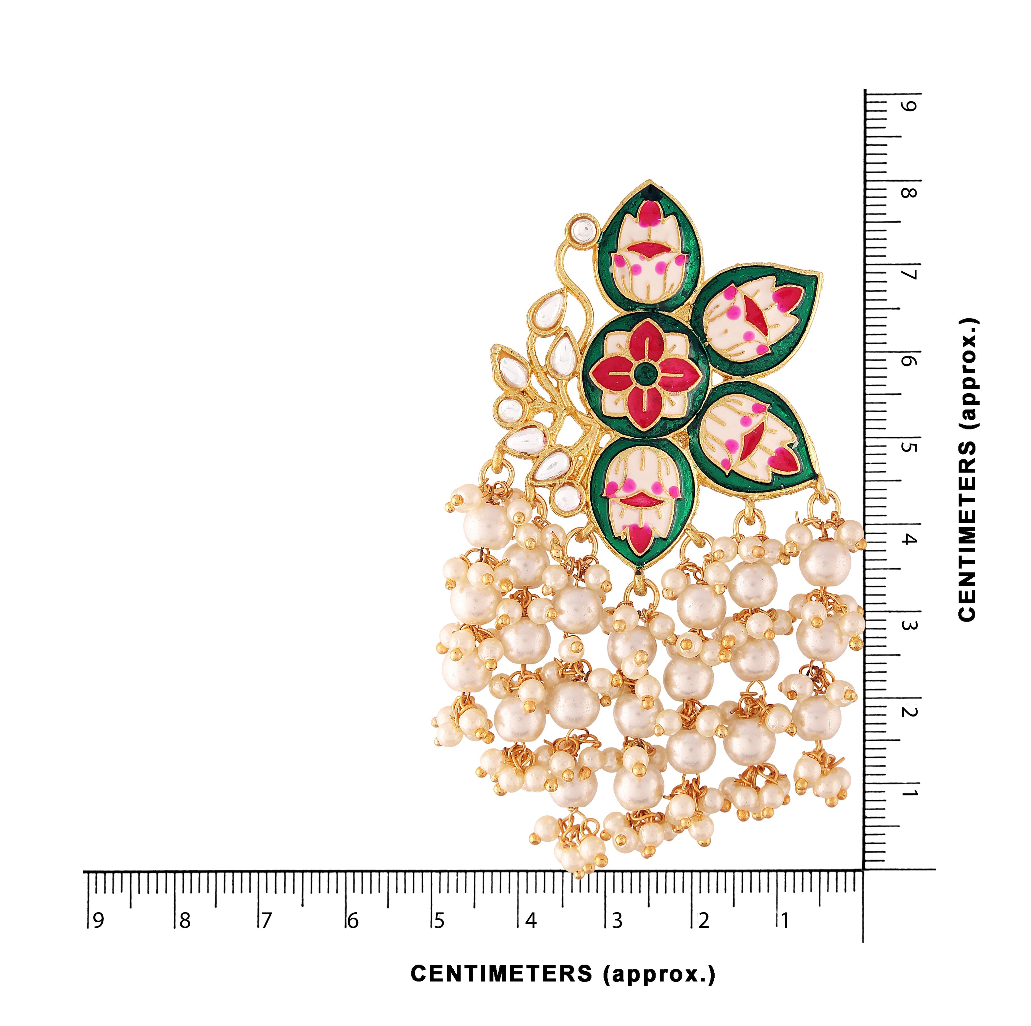 Women's 18k green gold plated handcrafted kundan studded floral drop earrings