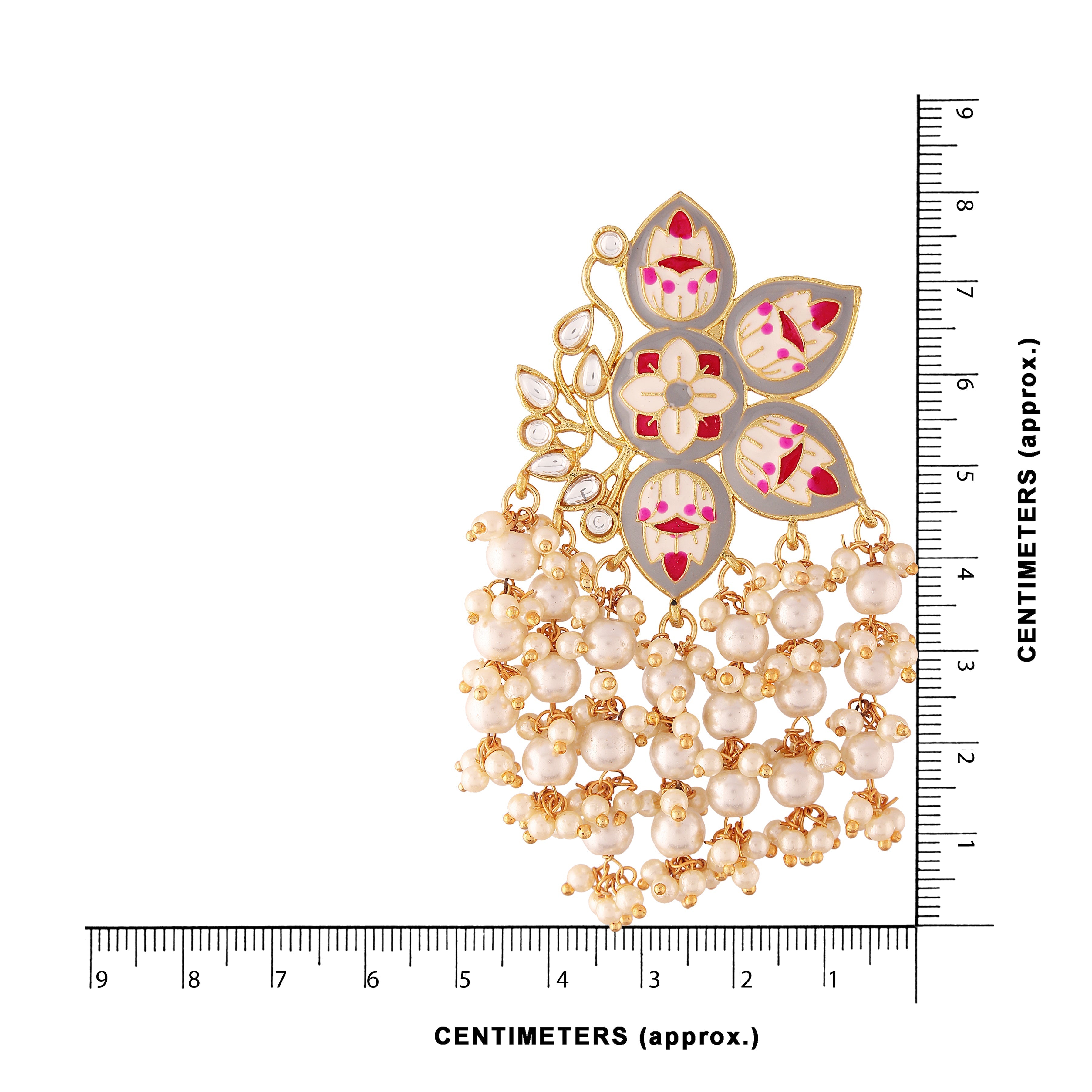 Women's 18k green gold plated handcrafted kundan studded floral drop earrings