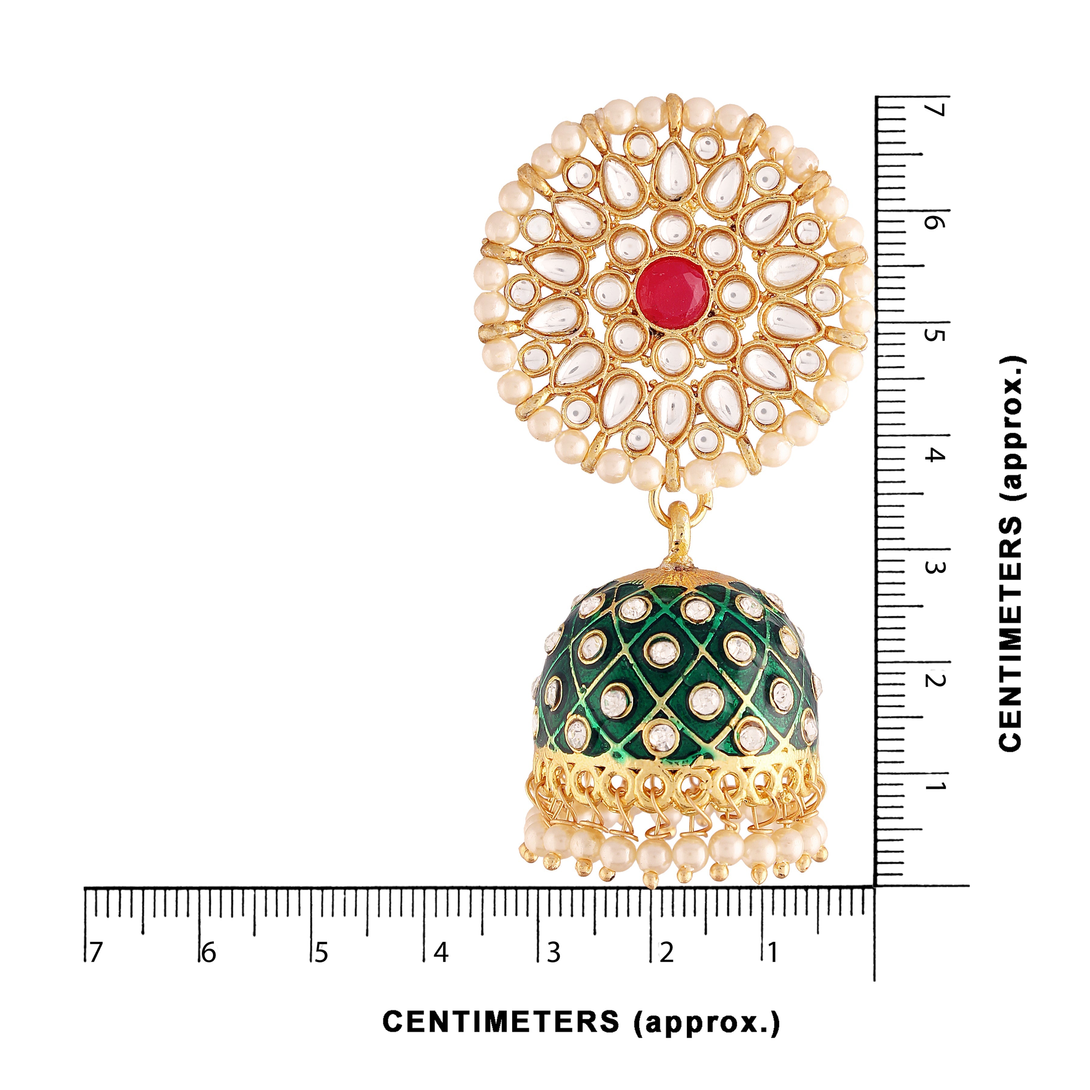Women's 18k gold plated floral handcrafted Green meenakari jhumka earring e2925cr