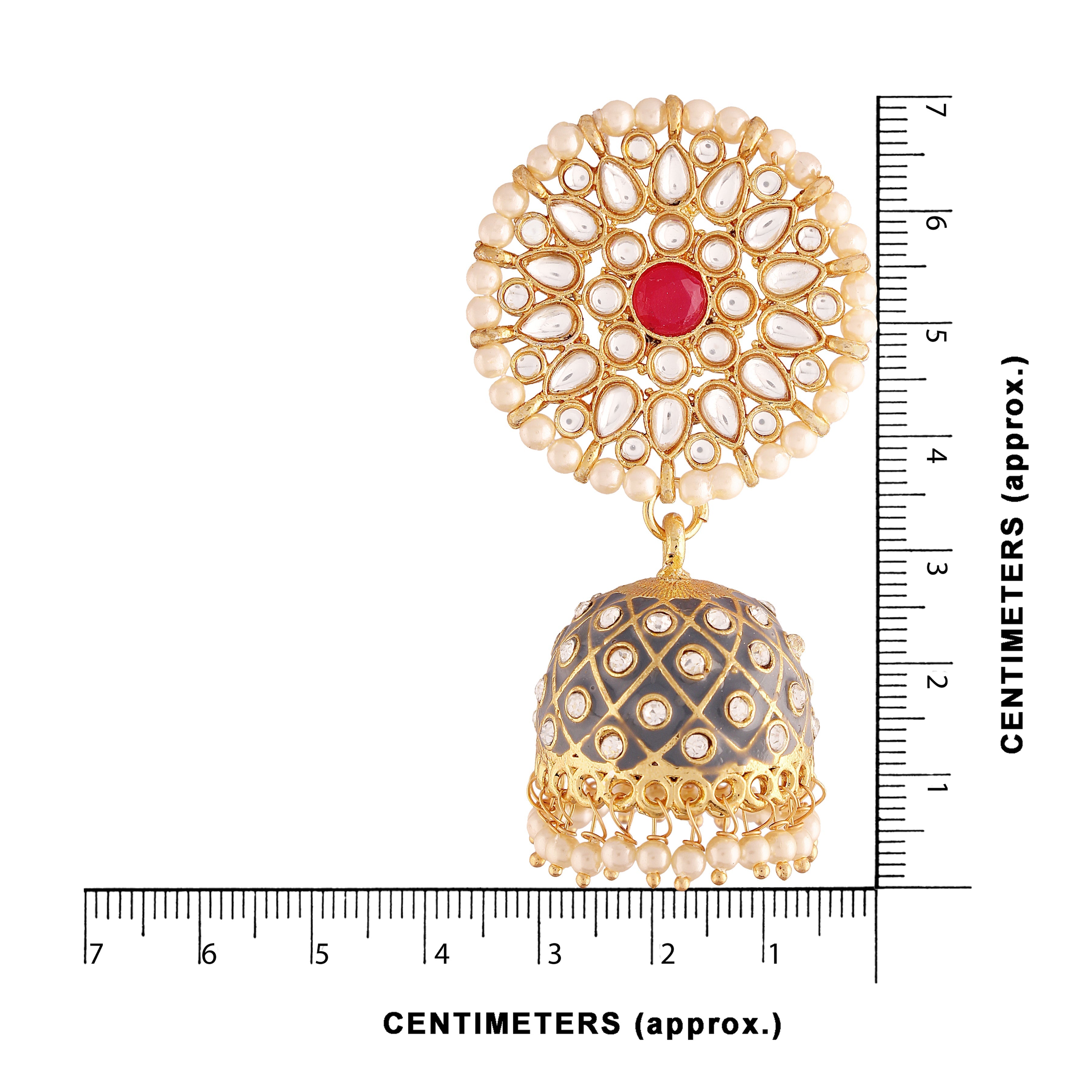 Women's 18k gold plated floral handcrafted Grey meenakari jhumka earring e2925cr