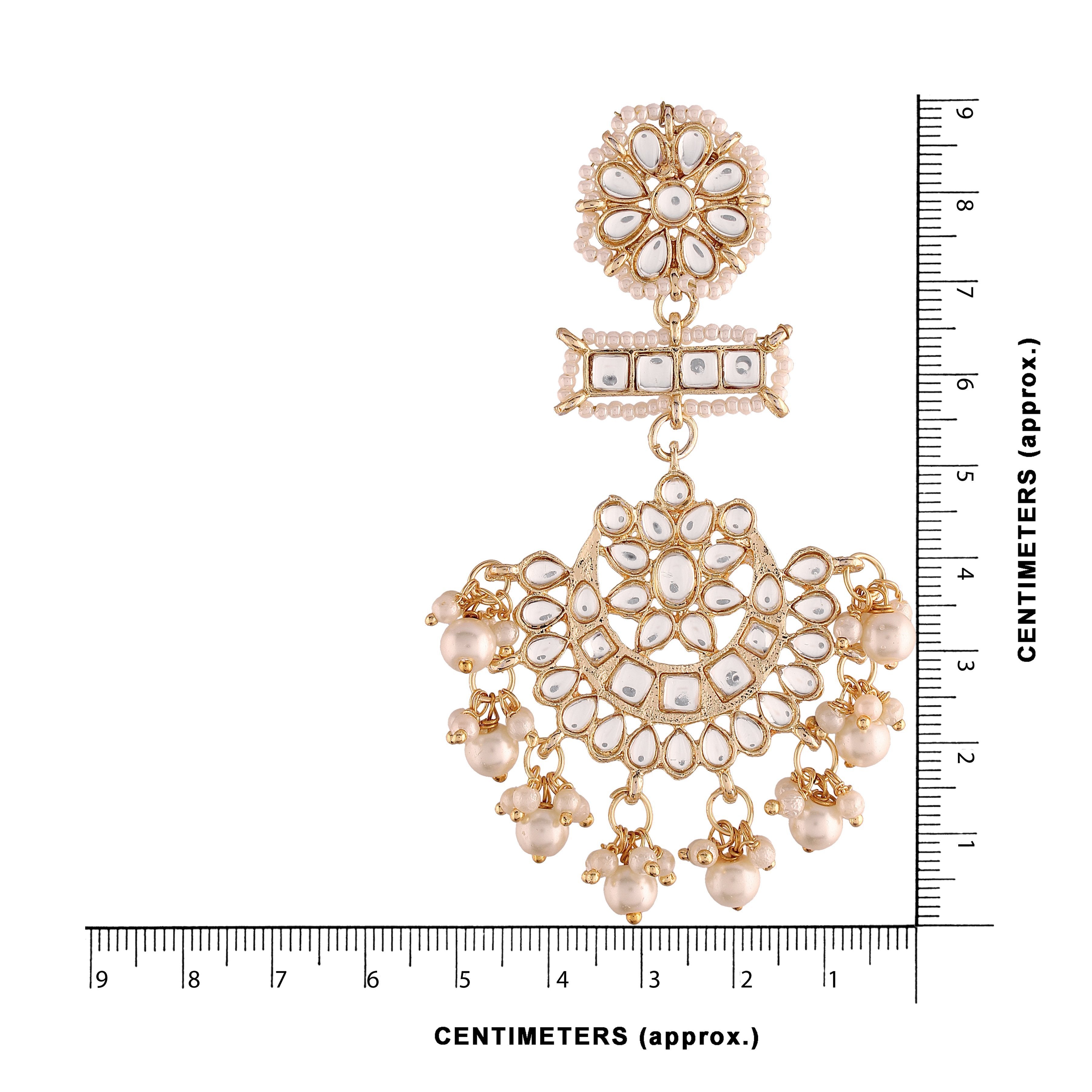 Women's White Gold Plated Beaded Chandbali Earrings Glided With Kundans & Pearls