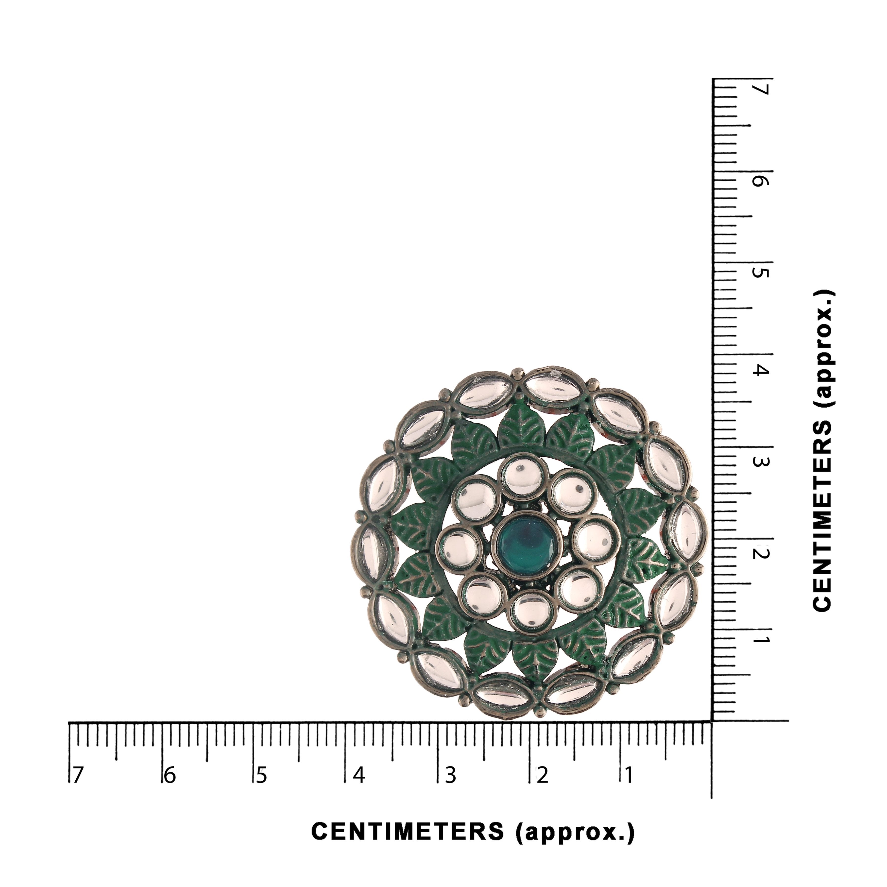 Women's  Green Silver Oxidized Kundan Studded Meena Work Designer Circular Stud Earrings