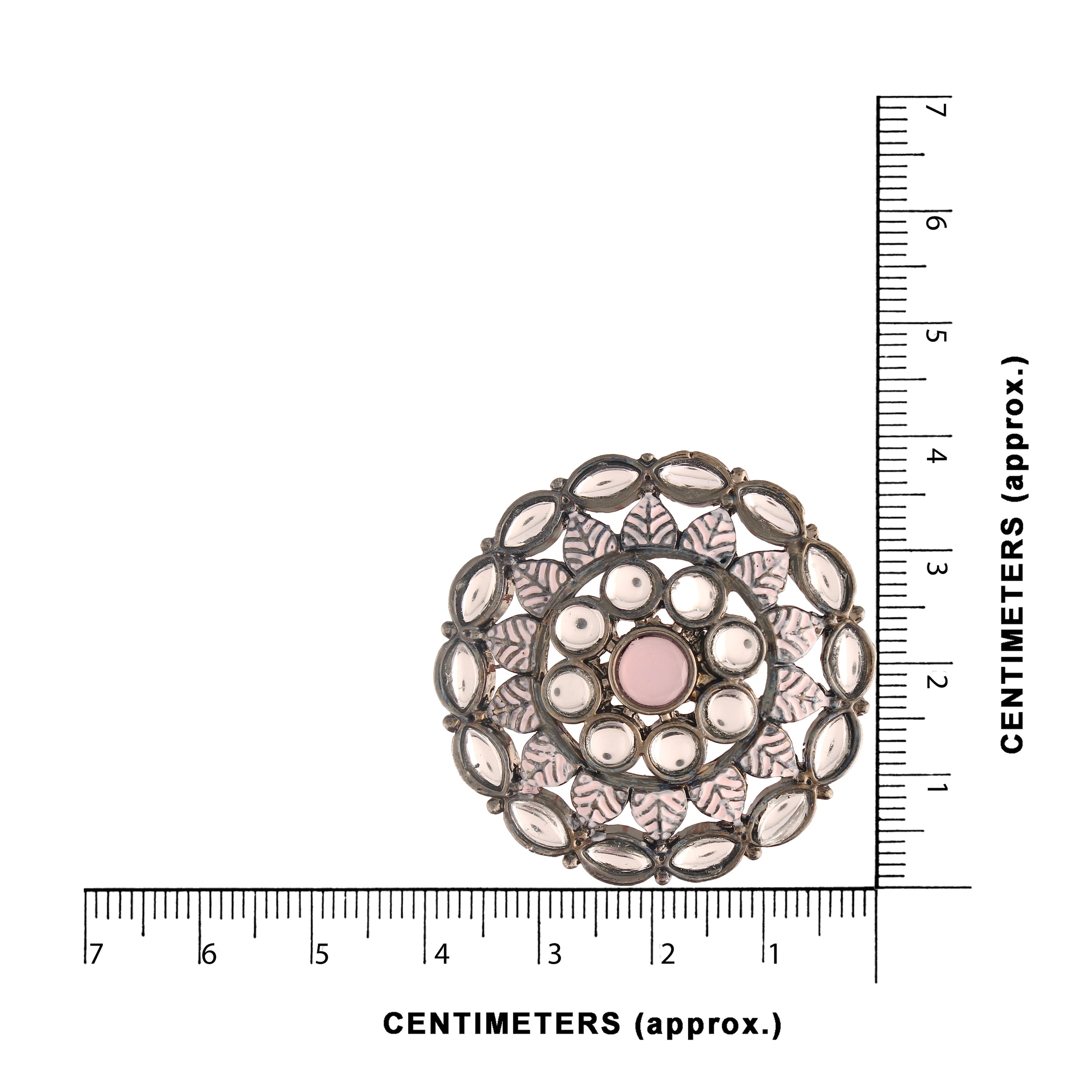 Women's  Pink Silver Oxidized Kundan Studded Meena Work Designer Circular Stud Earrings