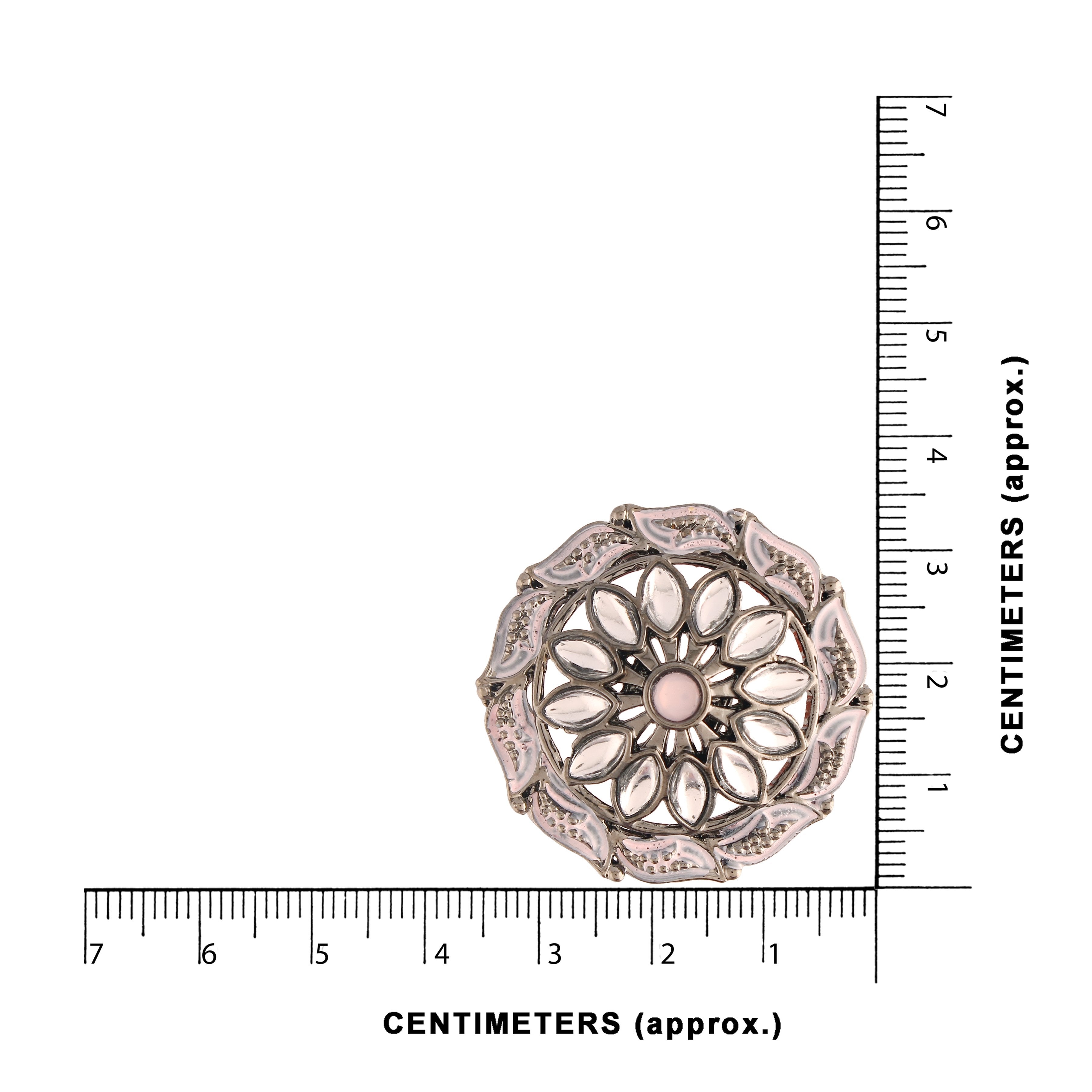 Women's  Silver Oxidized Pink  Kundan Studded Meena Work Designer Circular Stud Earrings