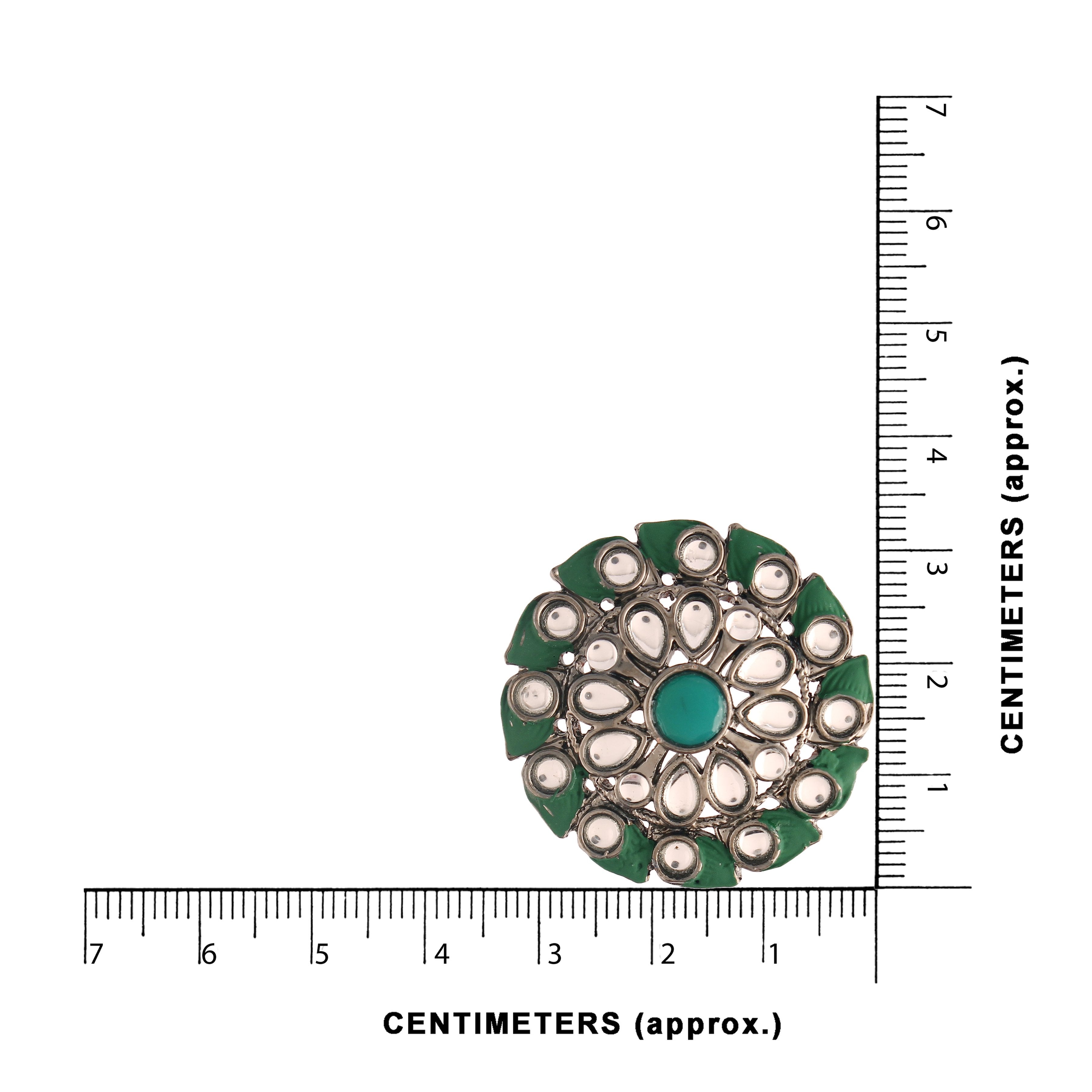 Women's  Green Silver Oxidized Kundan Studded Meena Work Designer Circular Stud Earrings