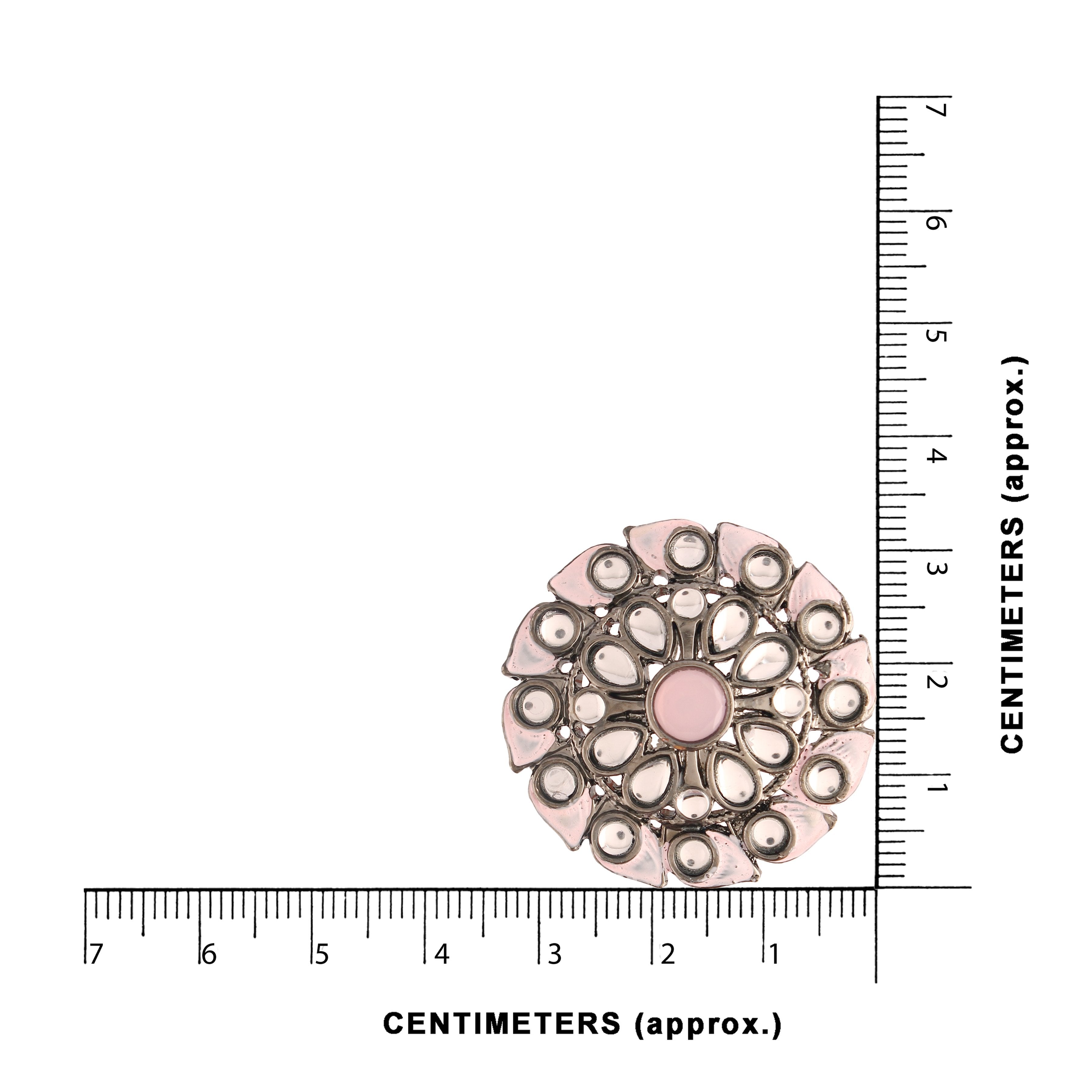 Women's Pink Silver Oxidized Kundan Studded Meena Work Designer Circular Stud Earrings For Women